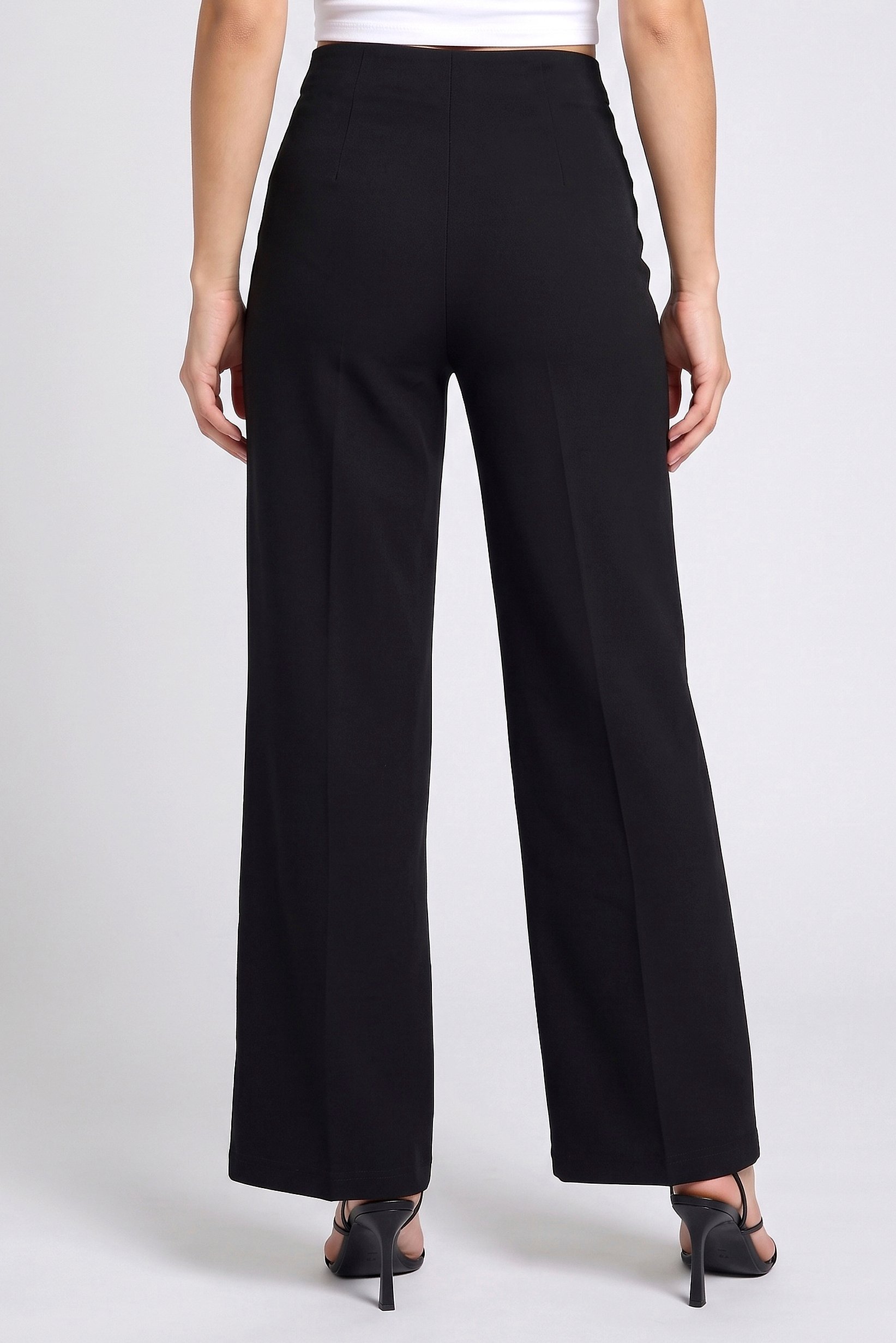 Women Regular Fit Solid Wide Leg Pants, Black