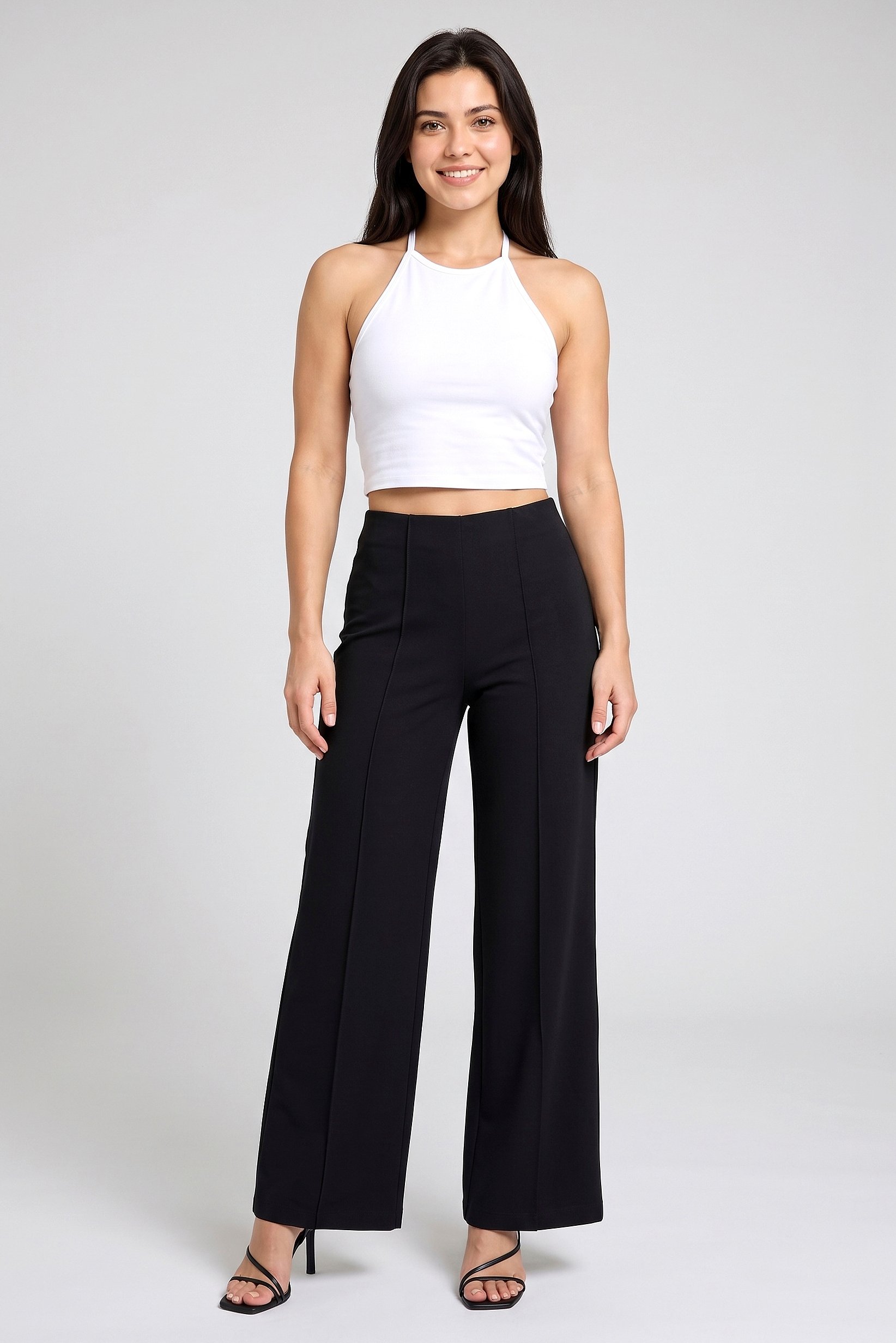 Women Regular Fit 30 Inseam Solid Wide Leg Pants, Black