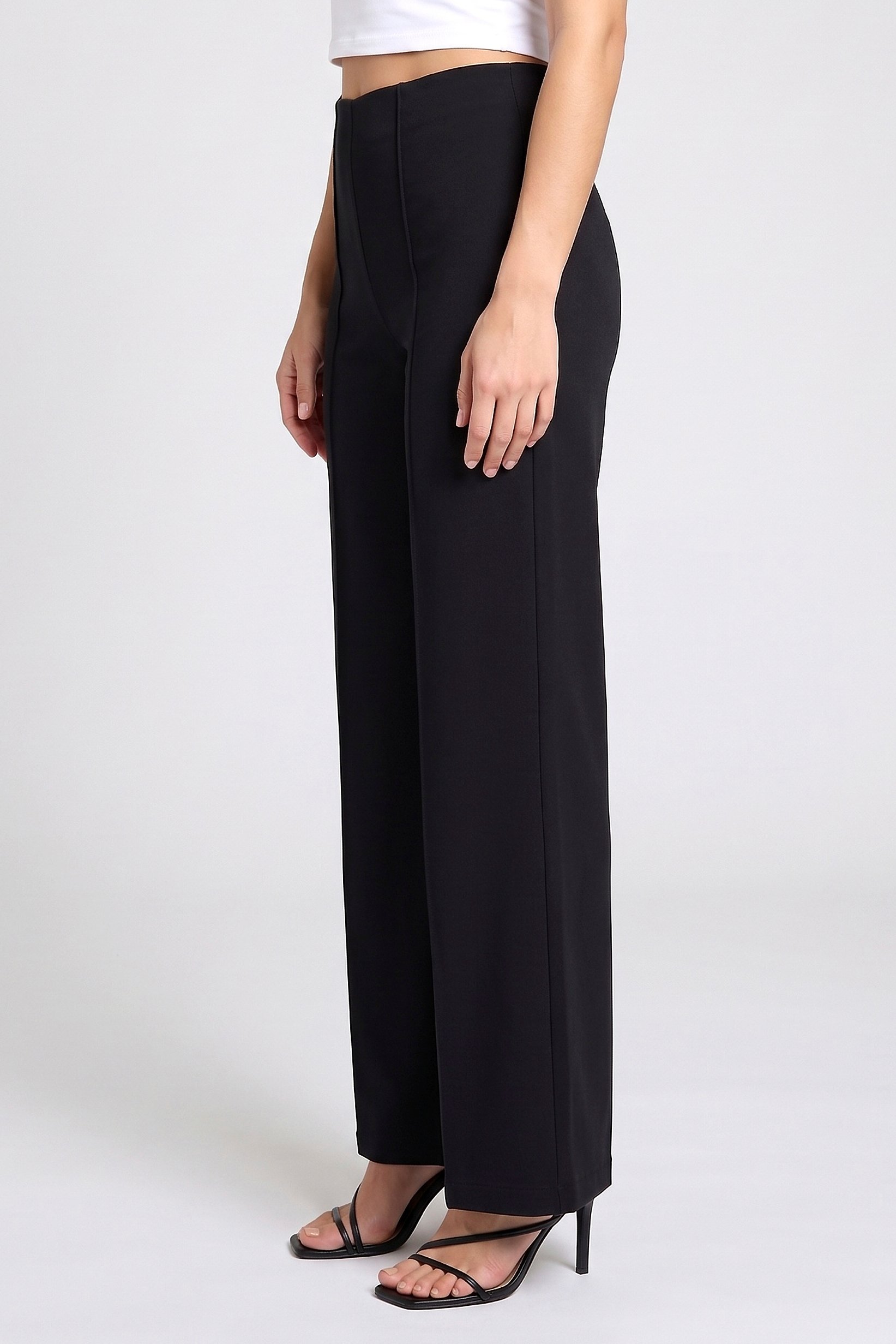 Women Regular Fit 30 Inseam Solid Wide Leg Pants, Black