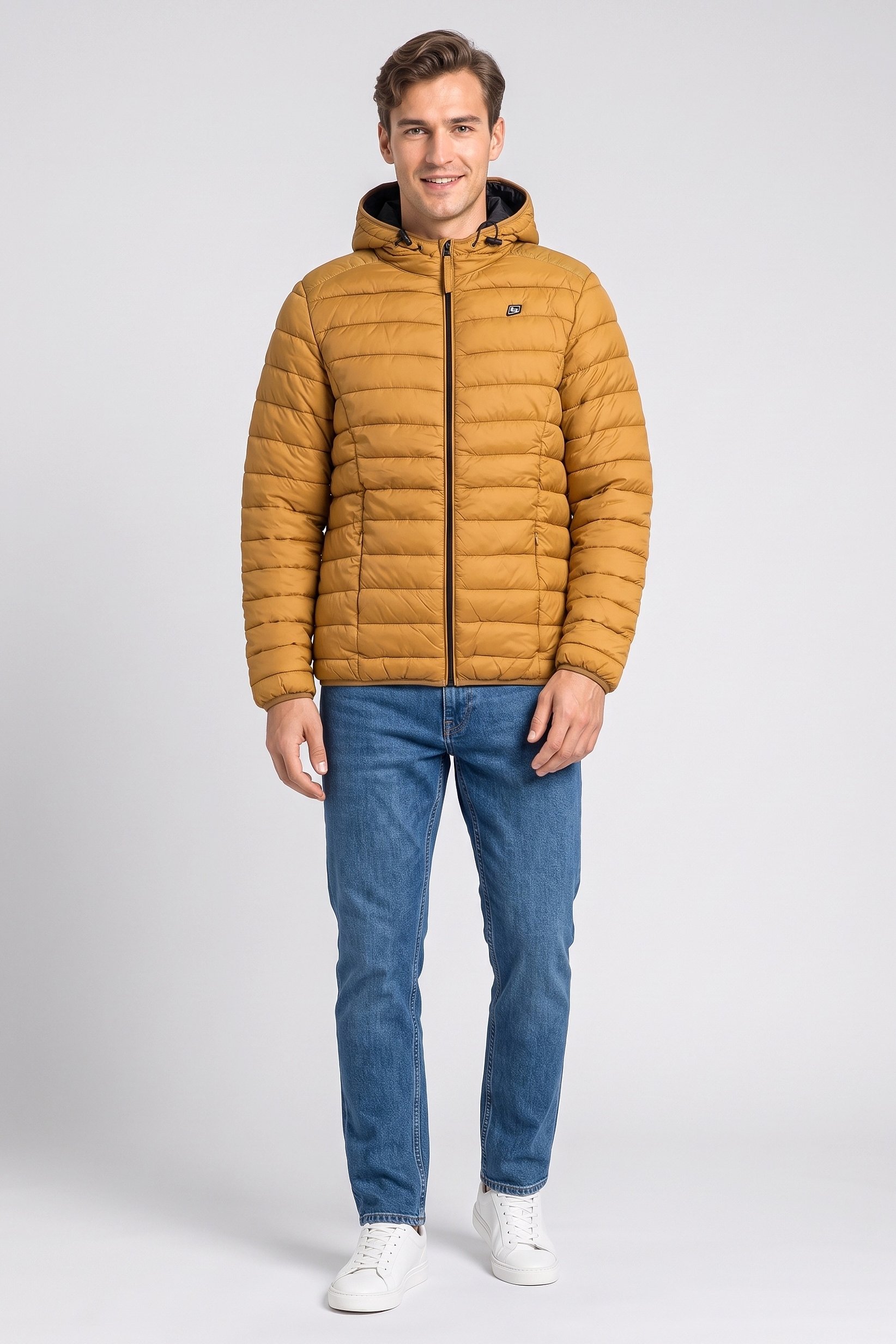 Men Quilted Puffer Jacket, Light Brown