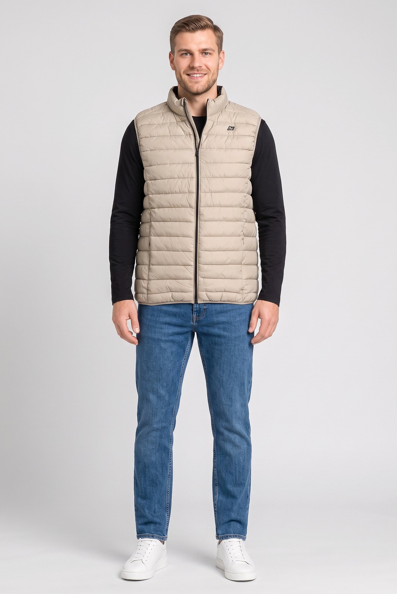 Men Quilted Puffer Vest Jacket, Dark Beige