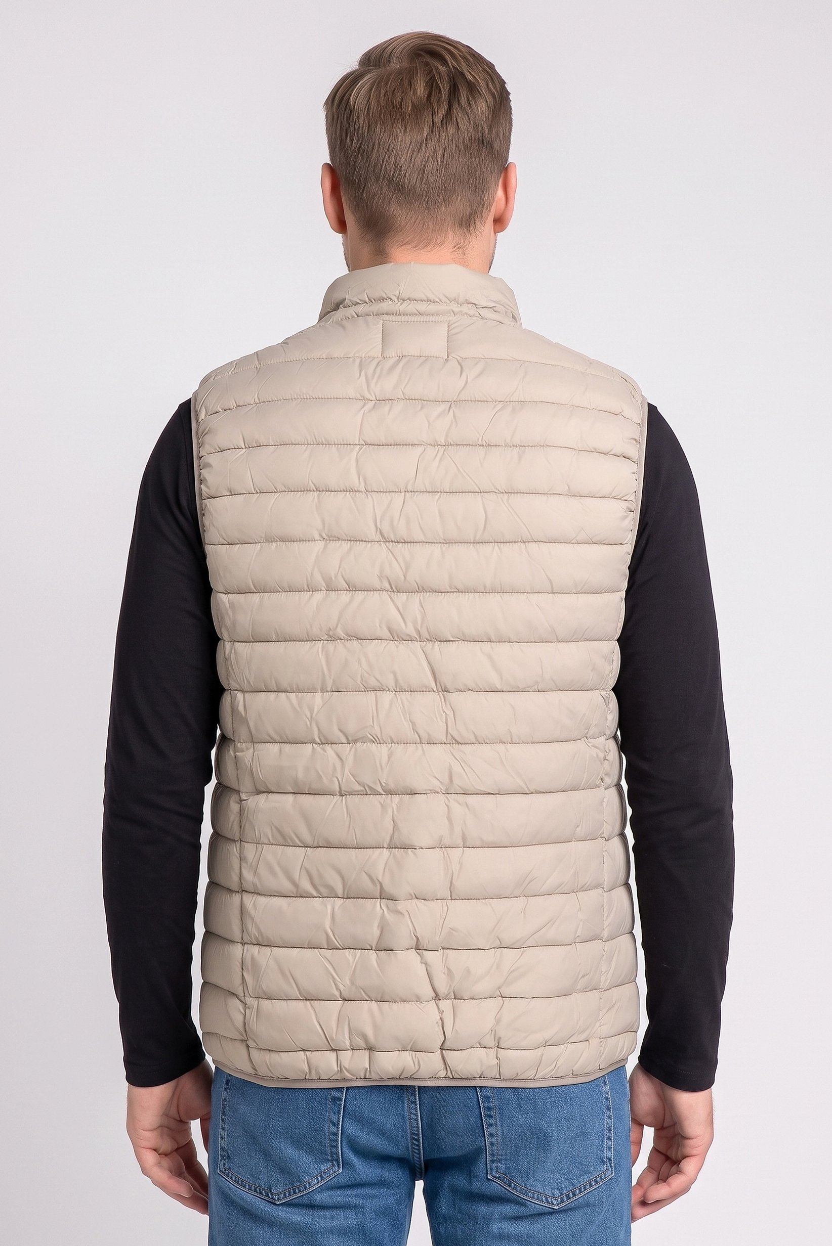 Men Quilted Puffer Vest Jacket, Dark Beige