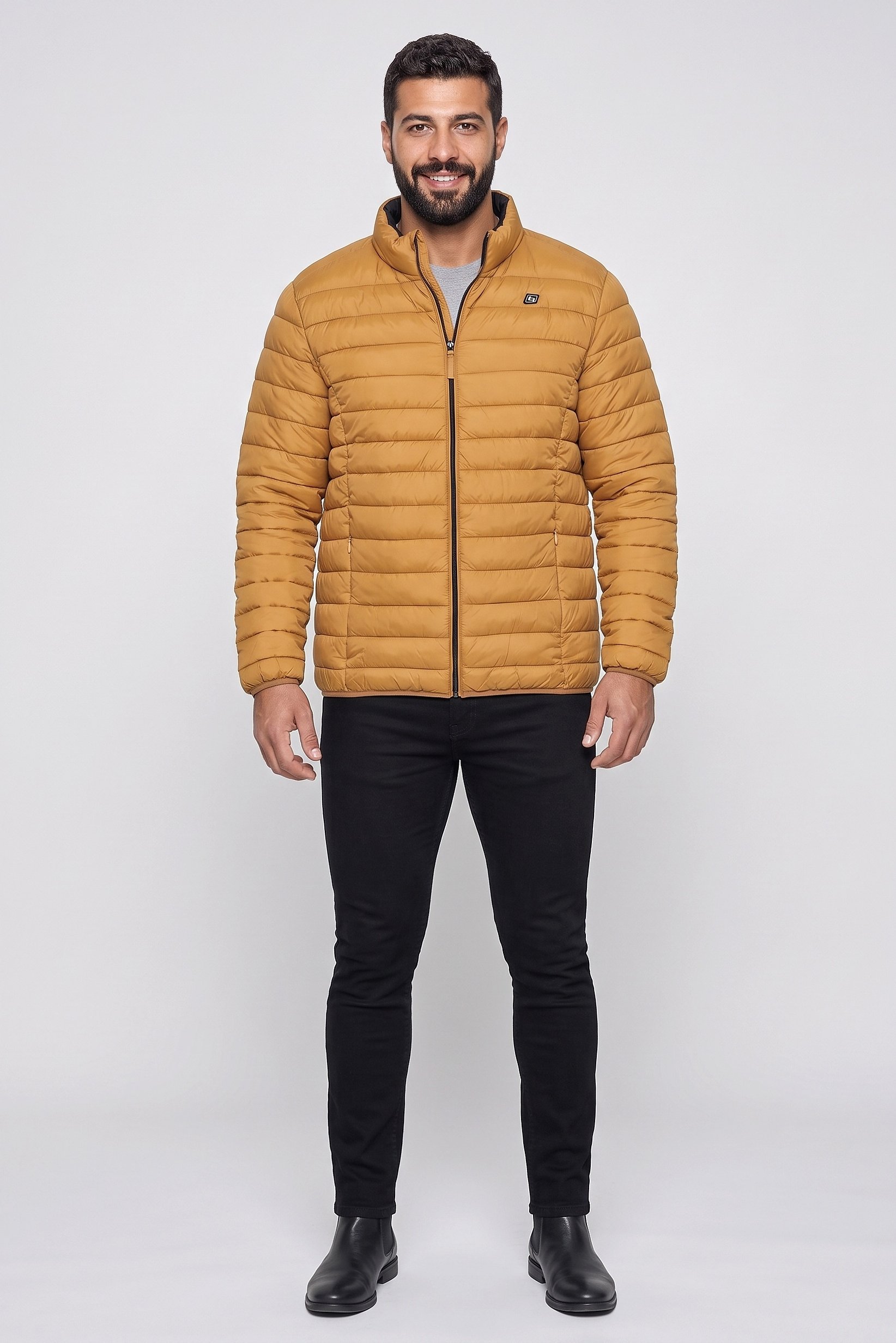 Men Quilted Puffer Jacket, Tan