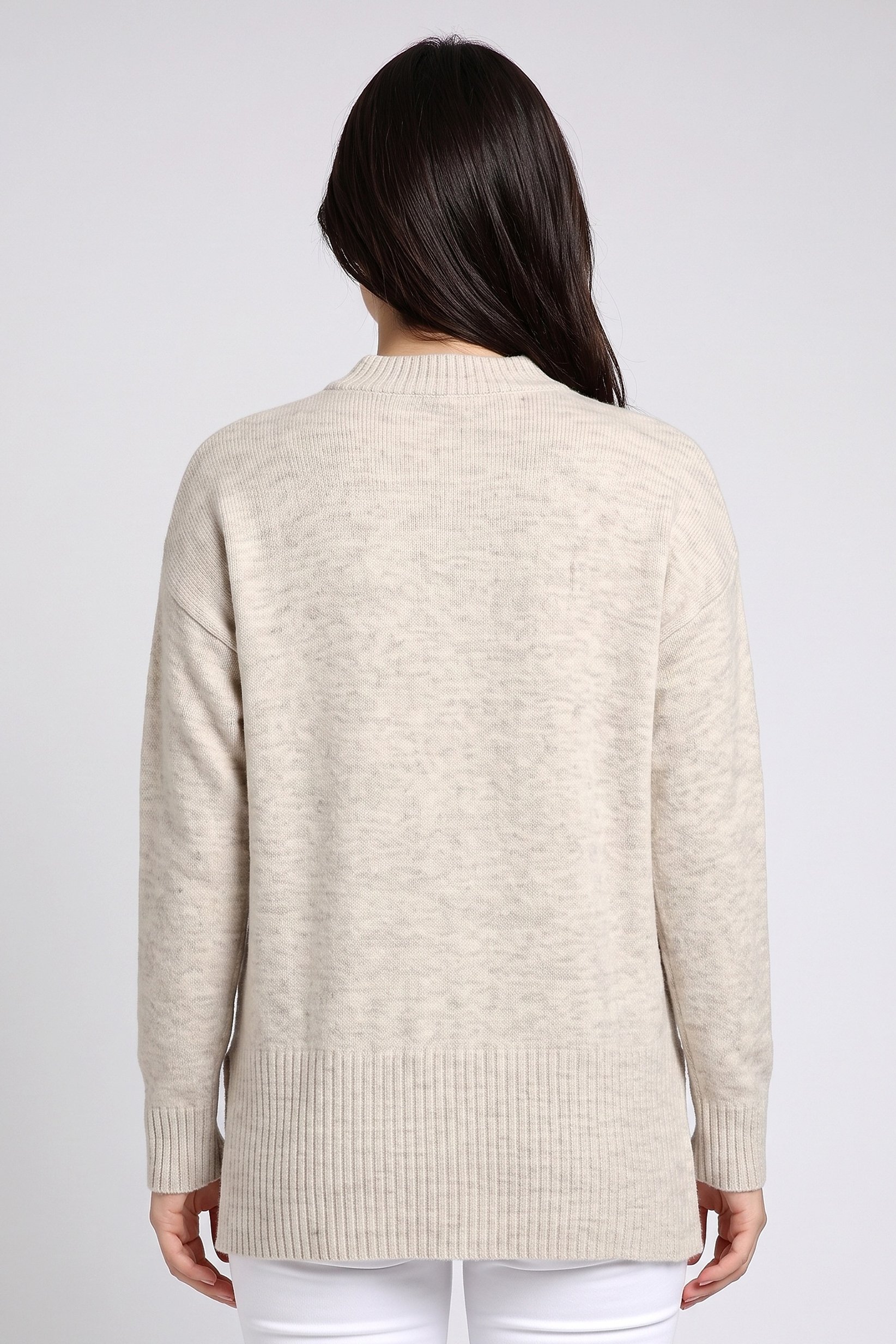 Women Crew Neck Knitted Sweater, Beige