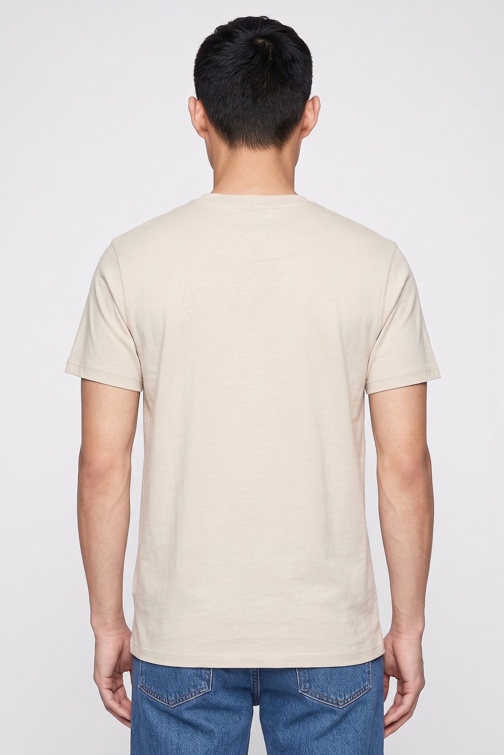 Men Crew Neck Short Sleeve Plain T-Shirt, Beige