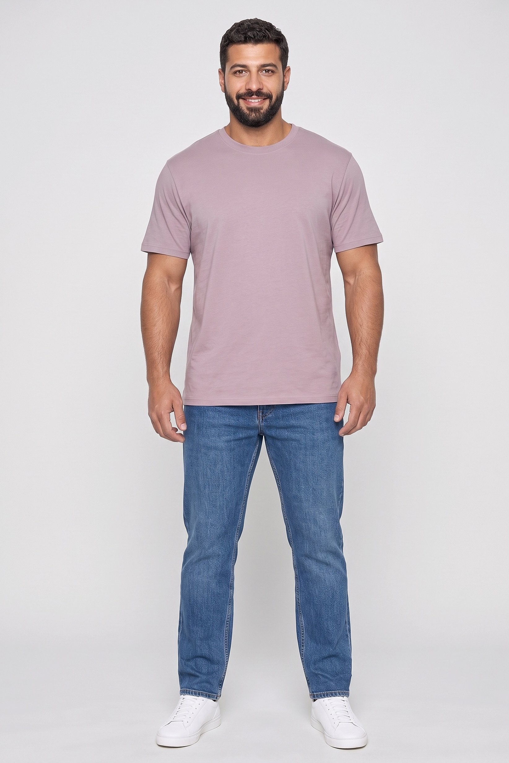 Men Crew Neck Short Sleeve Plain T-Shirt, Mauve