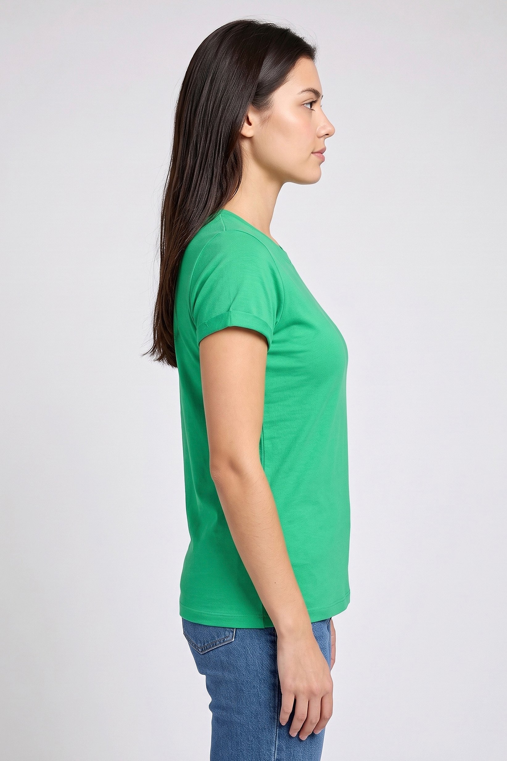 Women Crew Neck Short Sleeve Plain T-Shirt, Green