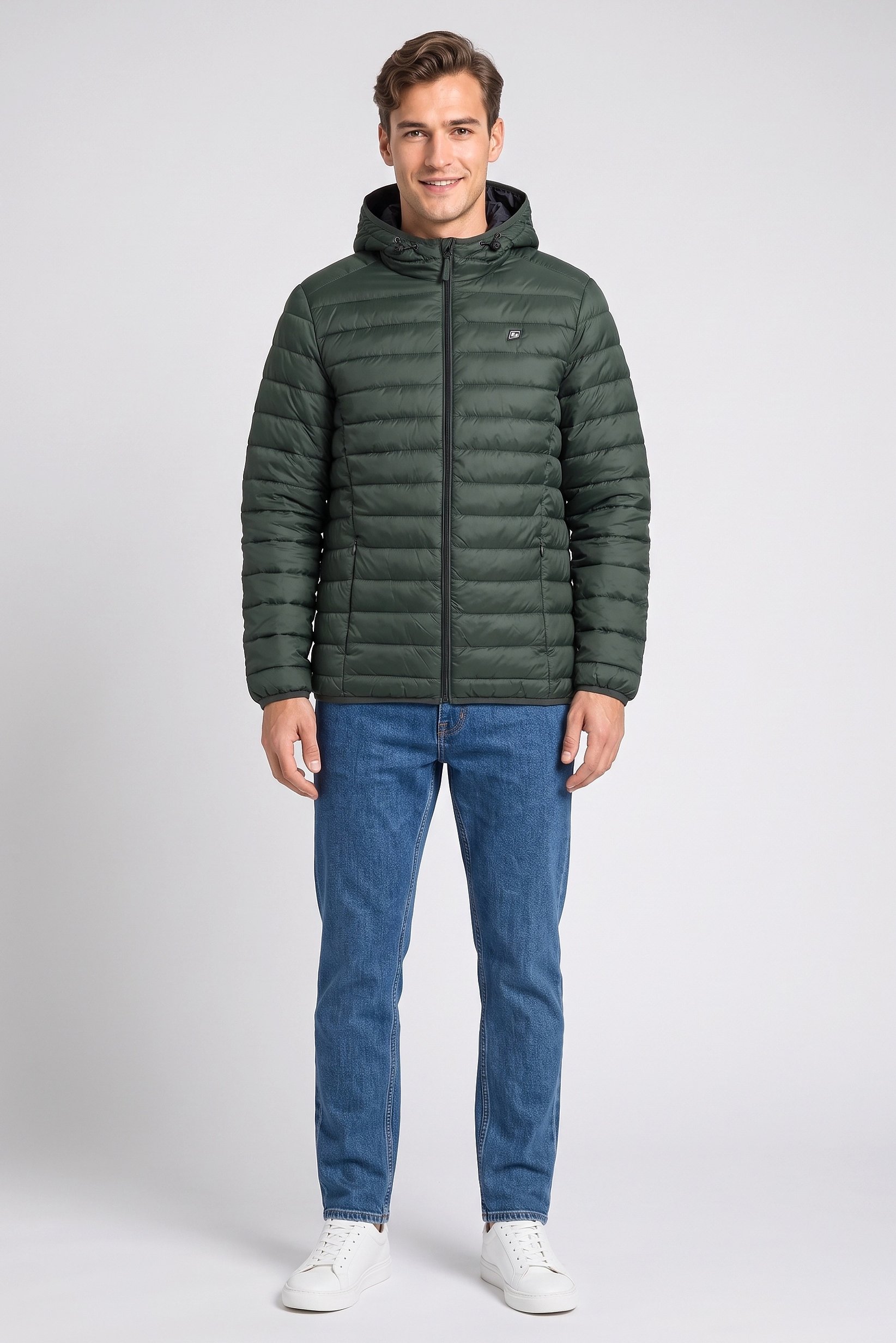 Men Quilted Puffer Jacket, Olive