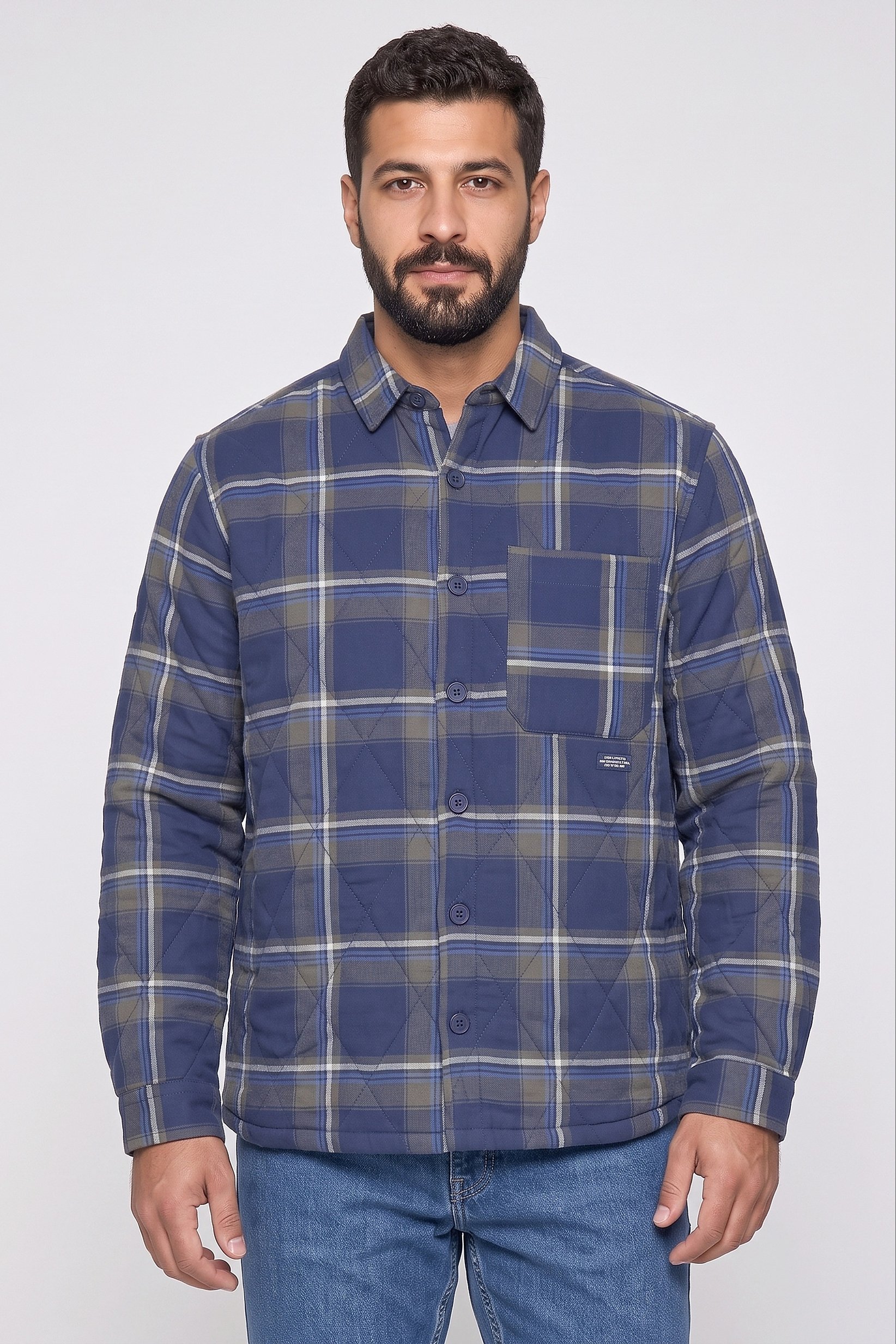 Men Checkered Long Sleeve Jacket Shirt, Multicolor