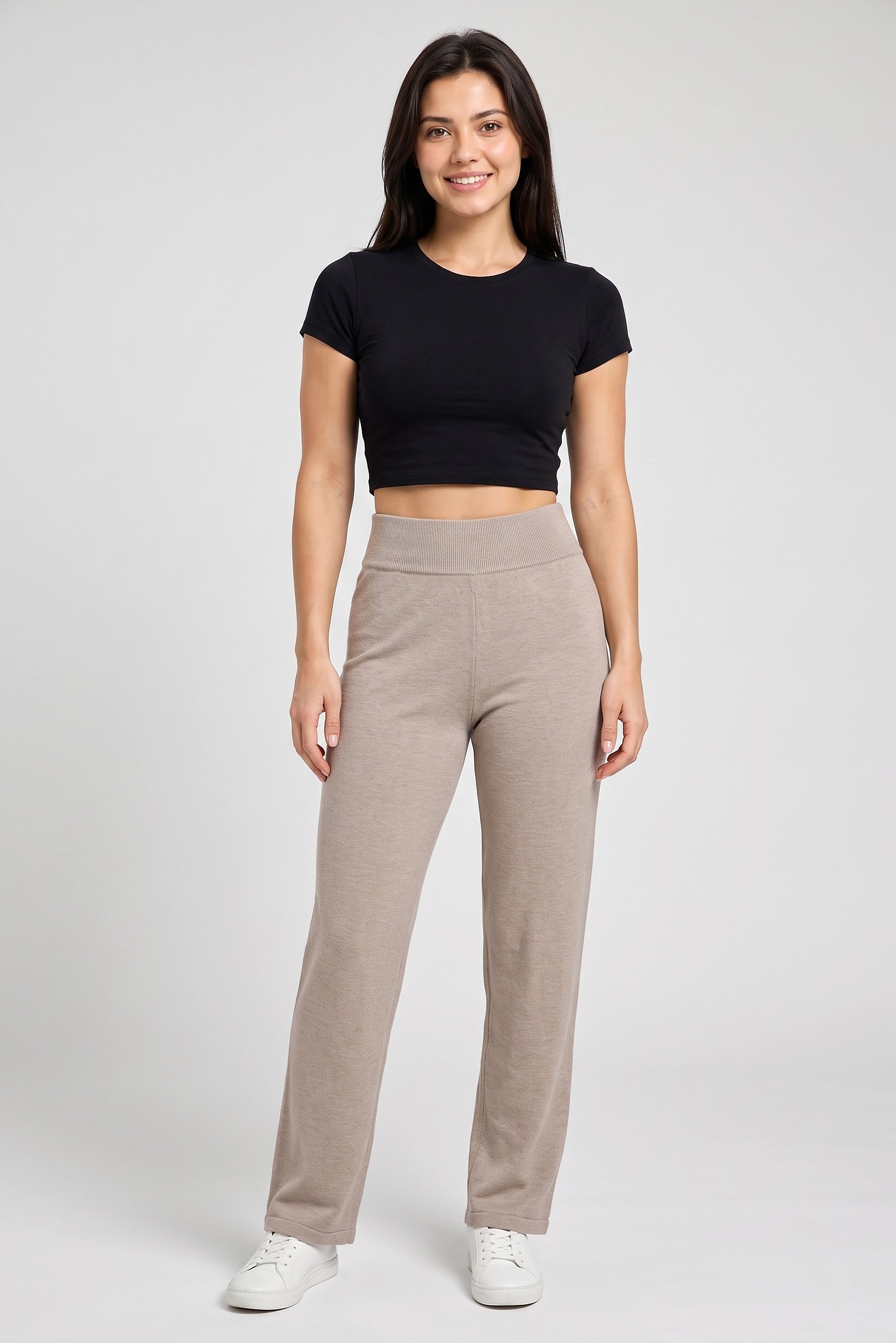 Women Regular Fit Solid Wide Leg Pants, Beige