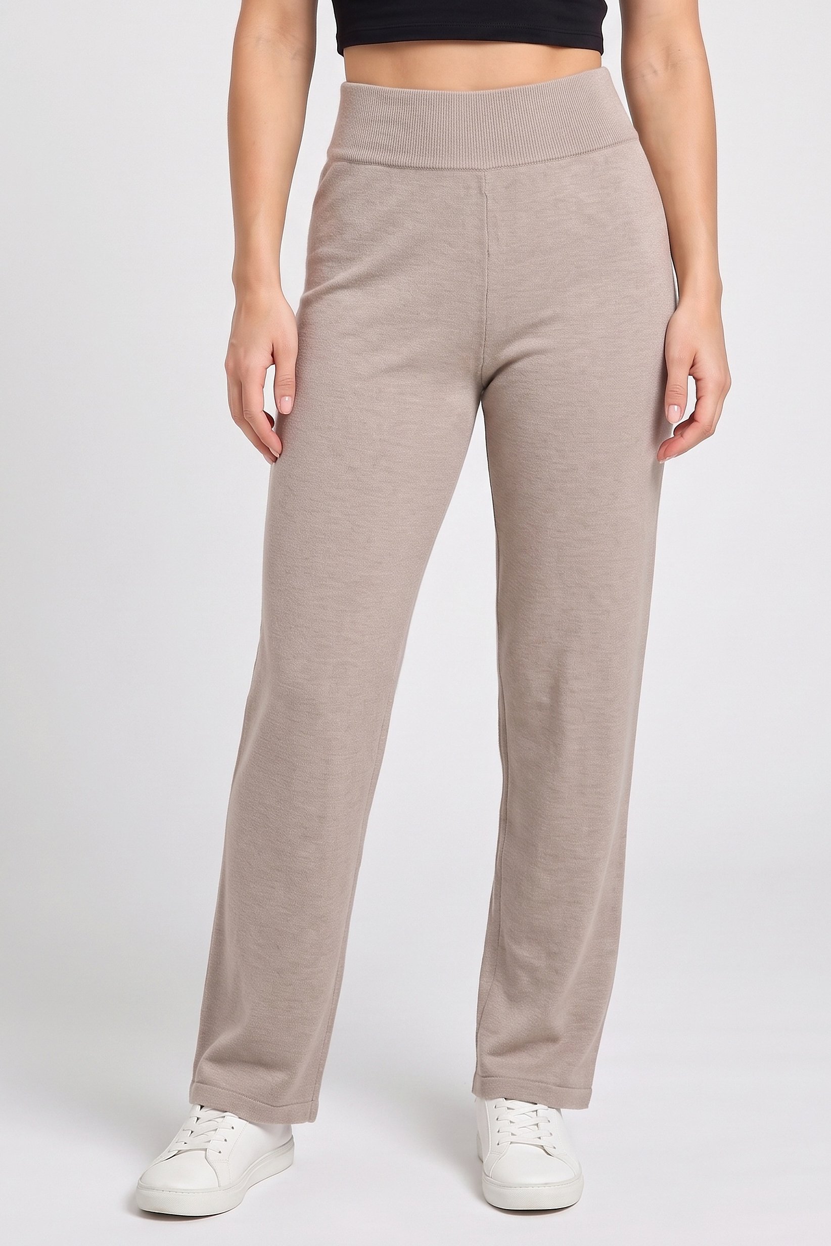 Women Regular Fit Solid Wide Leg Pants, Beige
