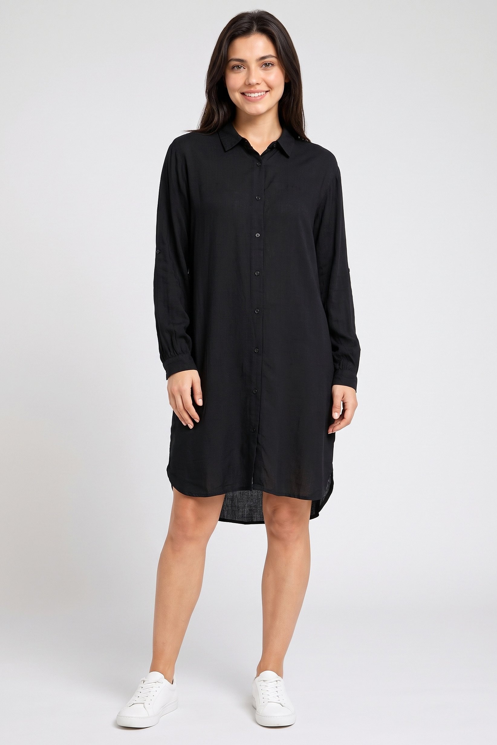 Women Plain Shirt Dress, Black