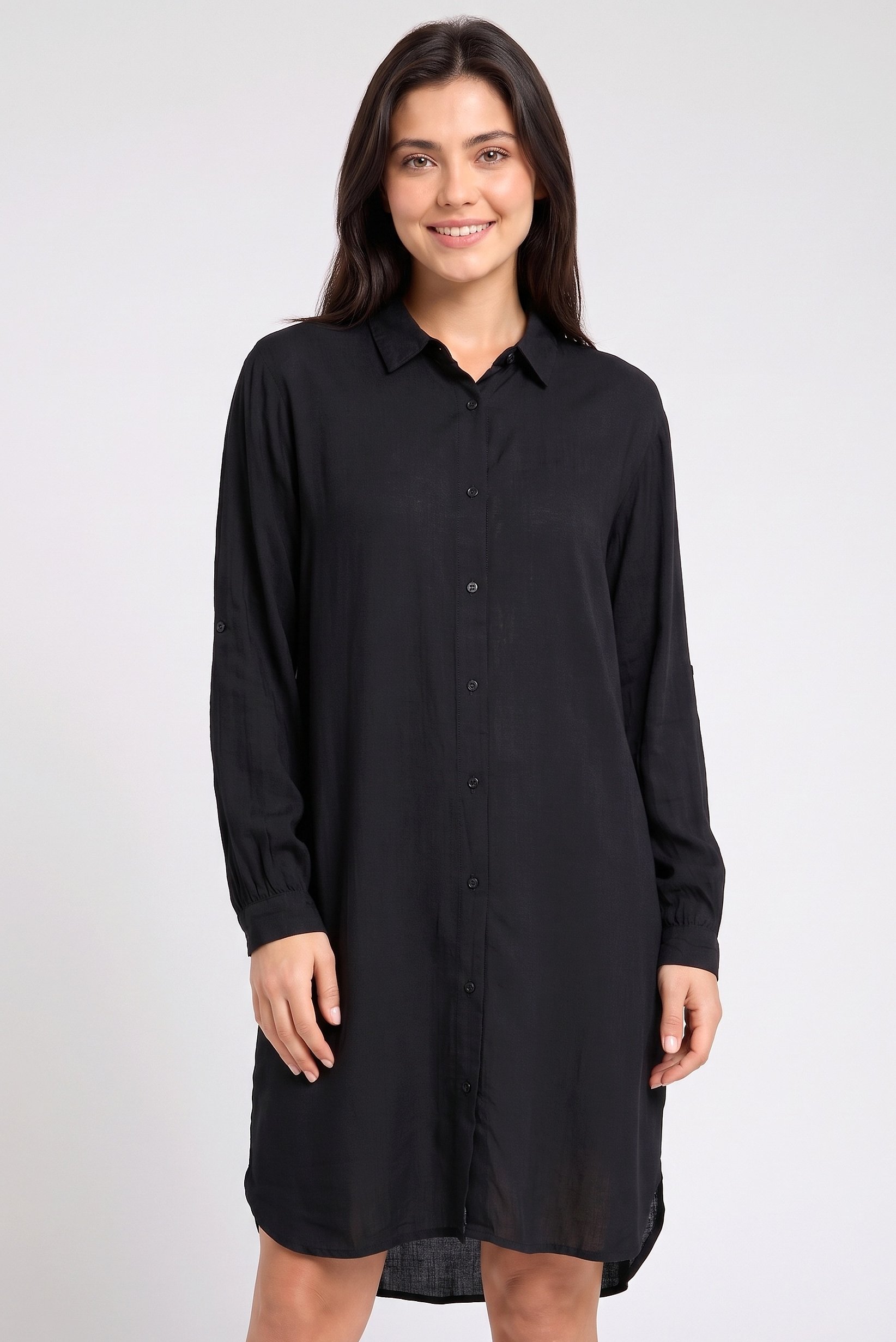 Women Plain Shirt Dress, Black
