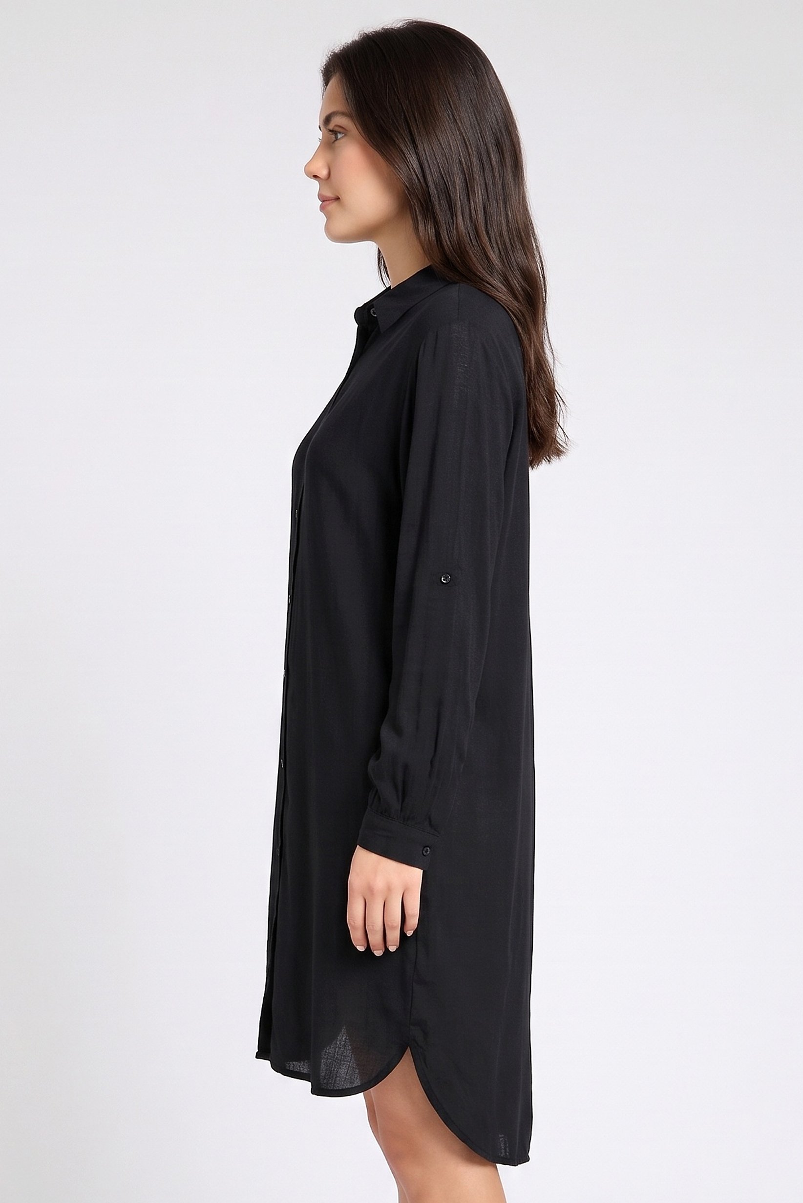 Women Plain Shirt Dress, Black