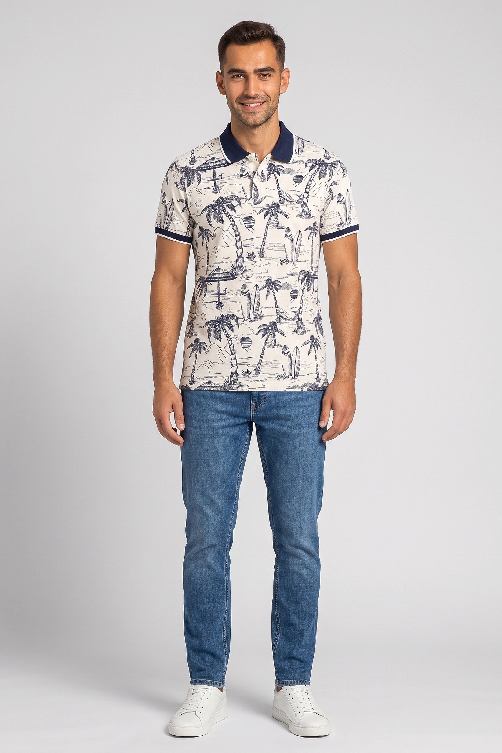 Men Regular Fit Short Sleeve Allover Print Polo, Multicolor