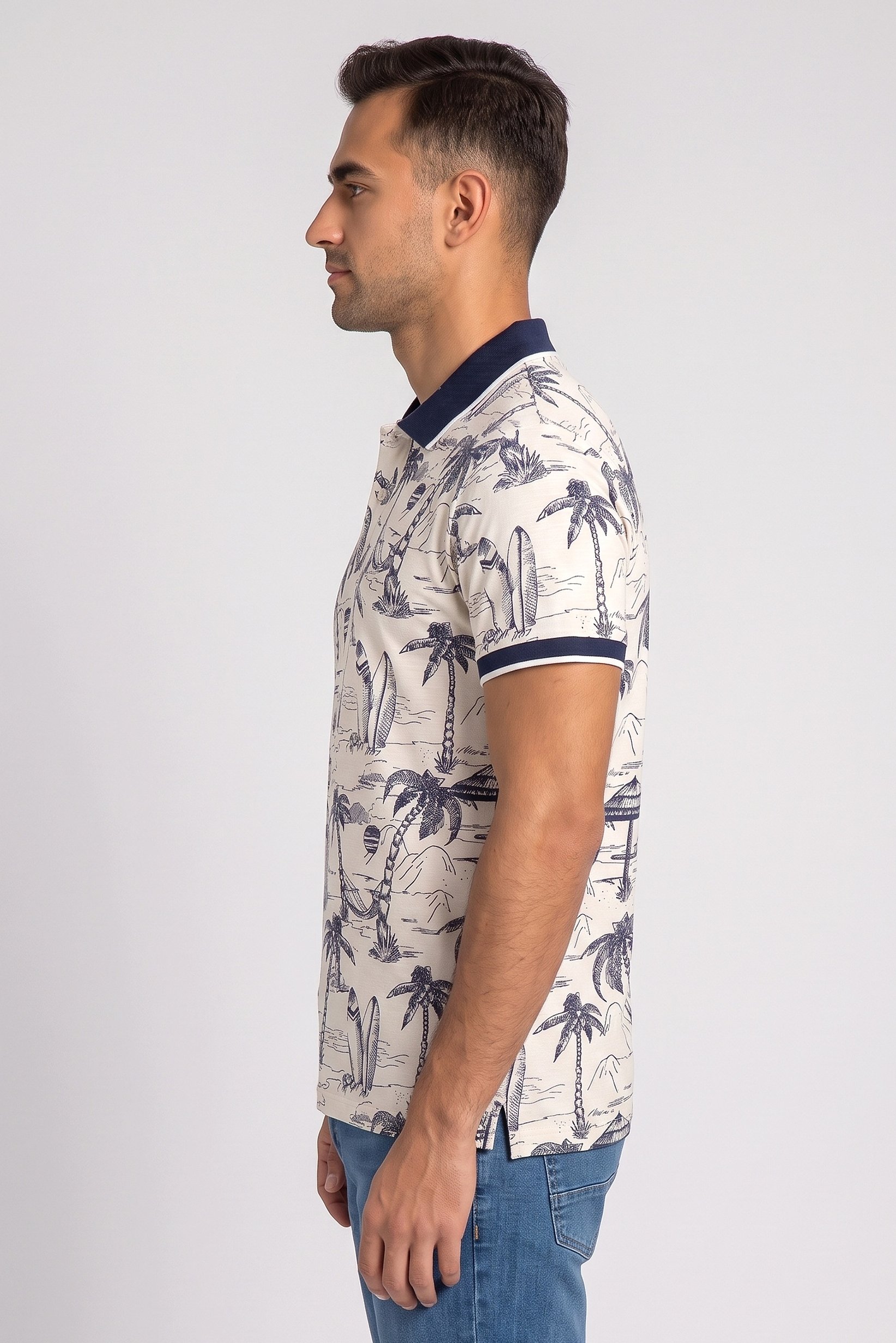 Men Regular Fit Short Sleeve Allover Print Polo, Multicolor