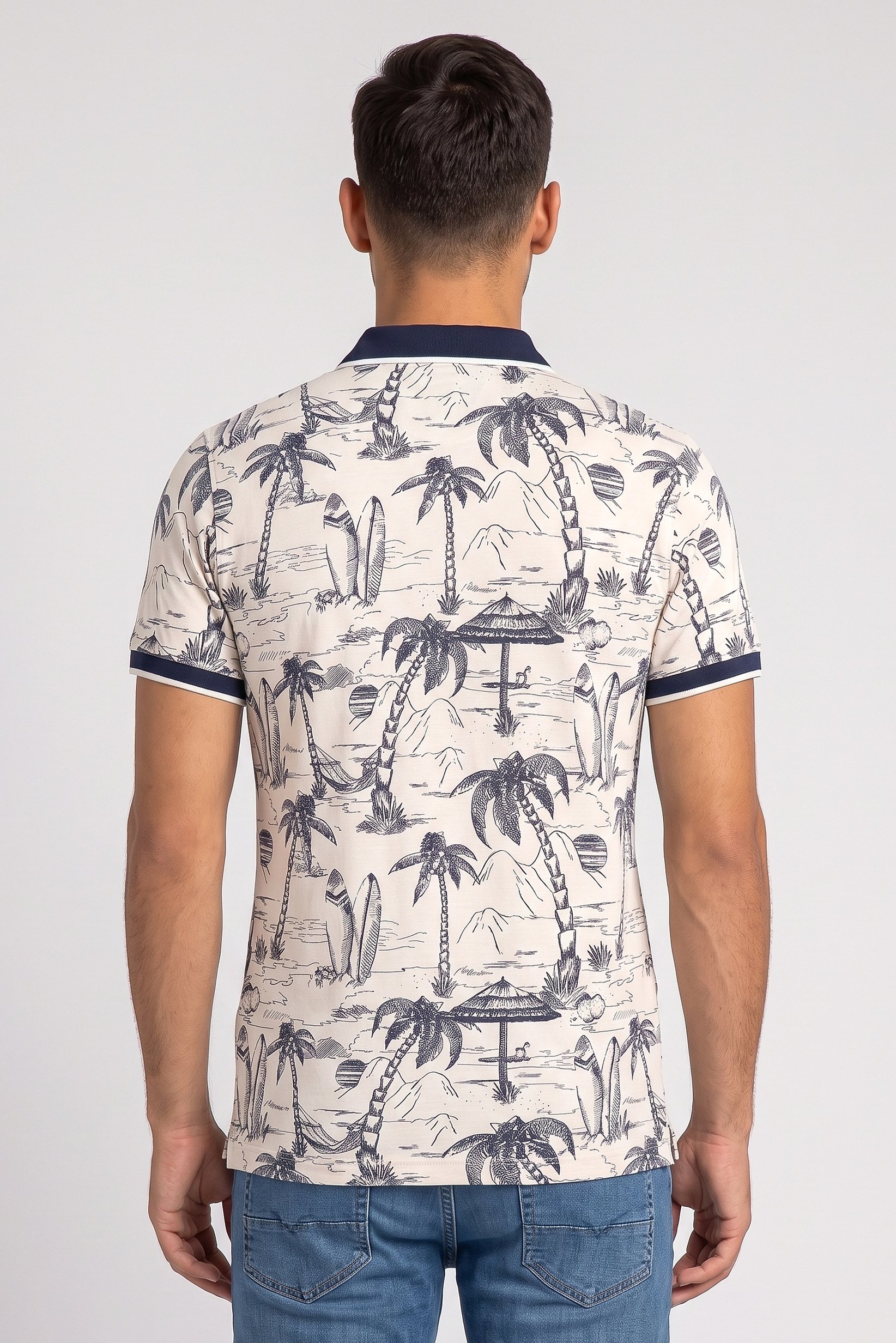 Men Regular Fit Short Sleeve Allover Print Polo, Multicolor