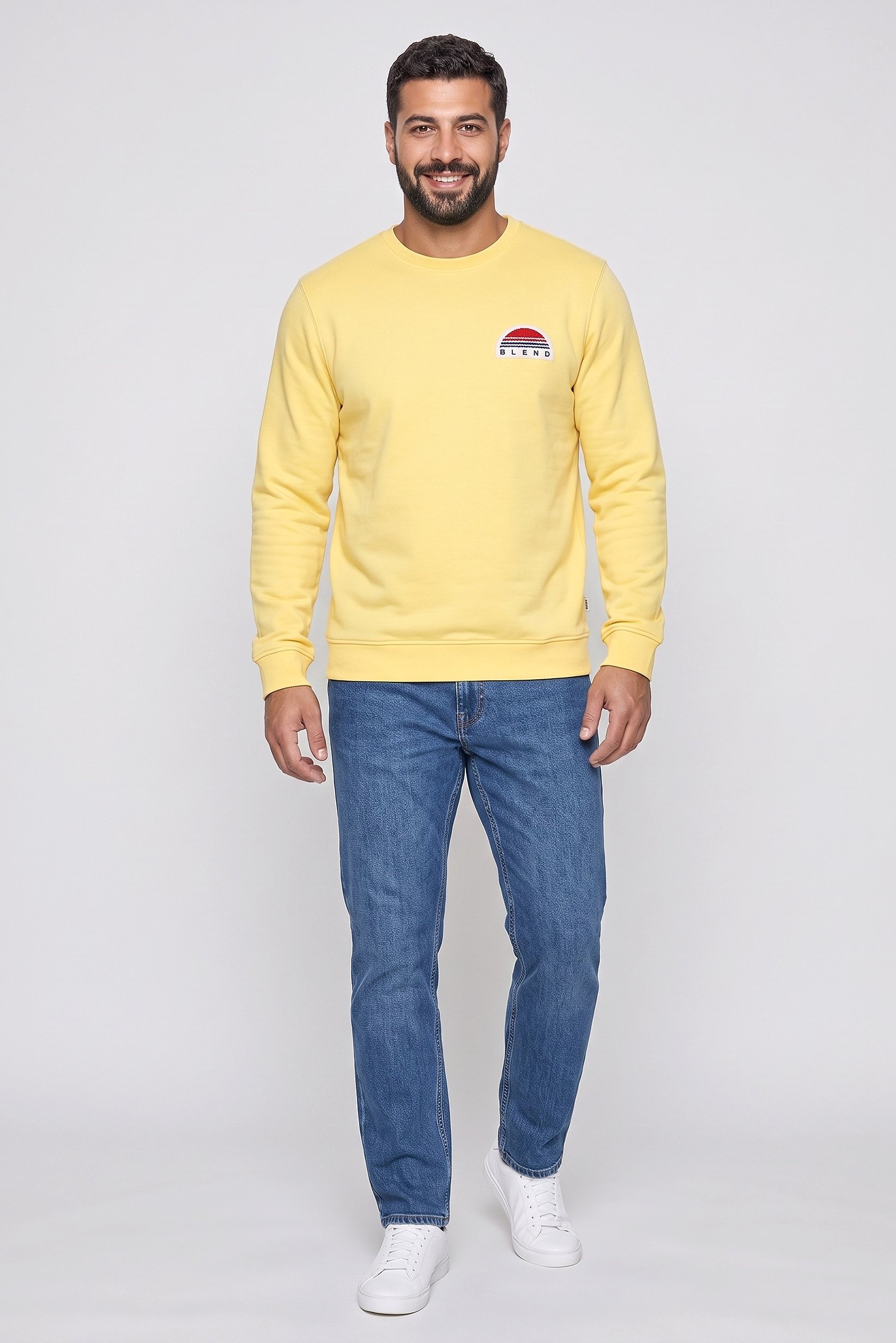 Men Crew Neck Long Sleeve Embroidered Logo Sweatshirt, Yellow