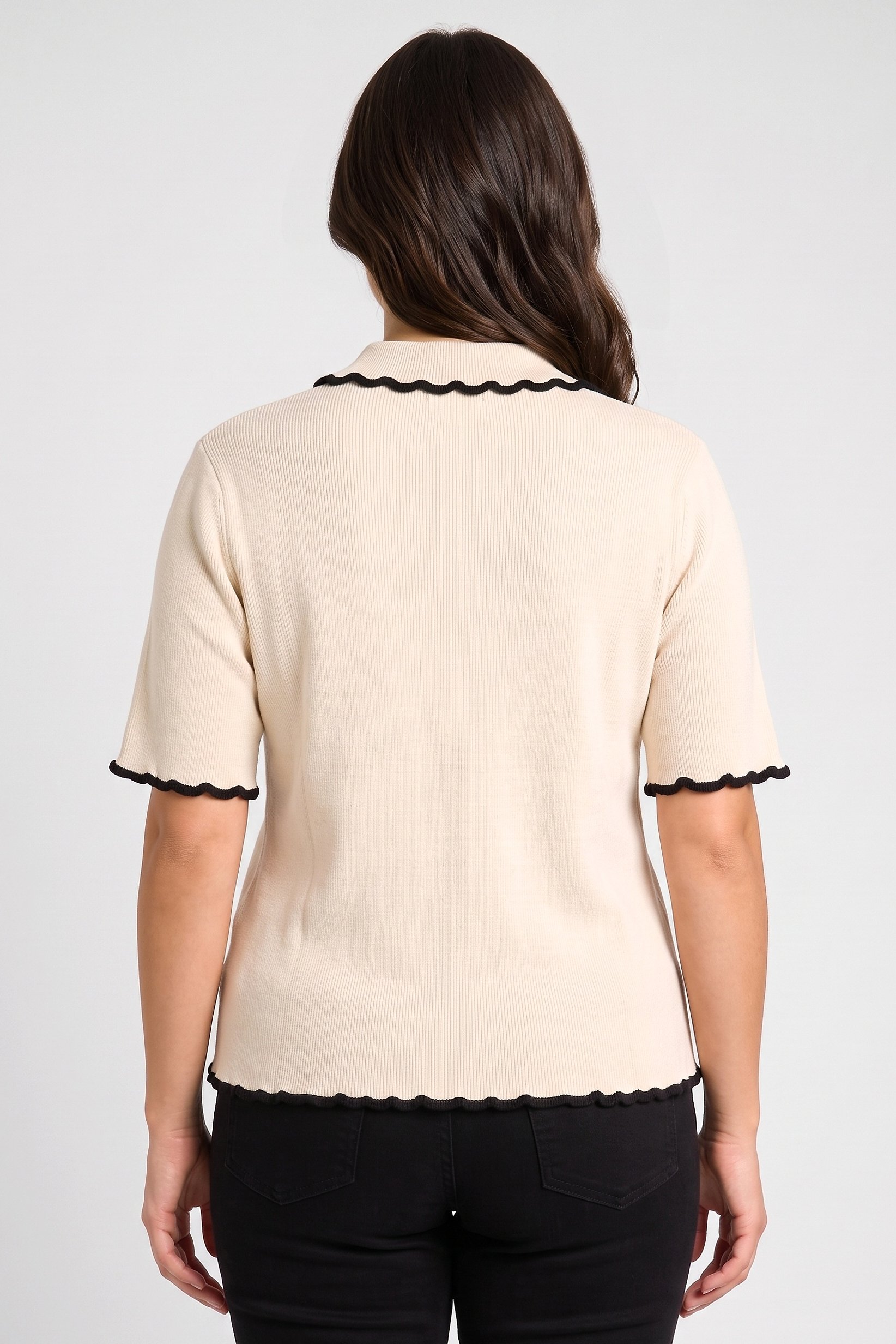 Women Spread Collar Textured Short Sleeve Cardigan, Beige