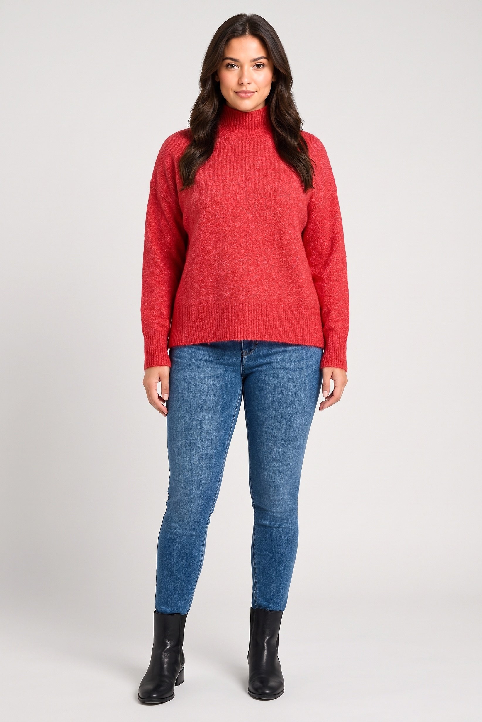 Women Turtle Neck Knitted Sweater, Red