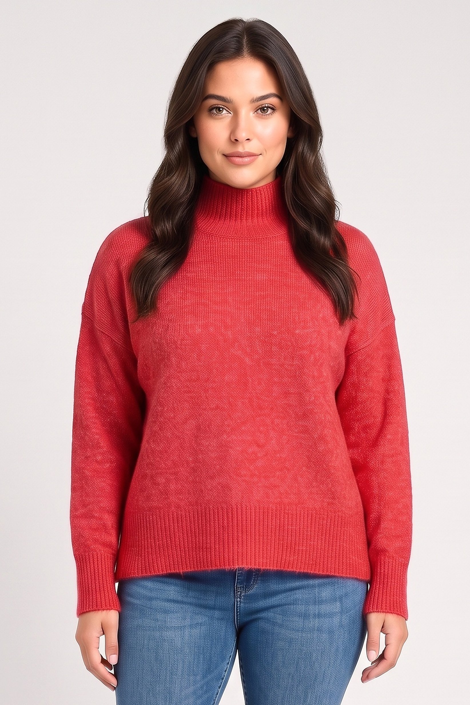 Women Turtle Neck Knitted Sweater, Red