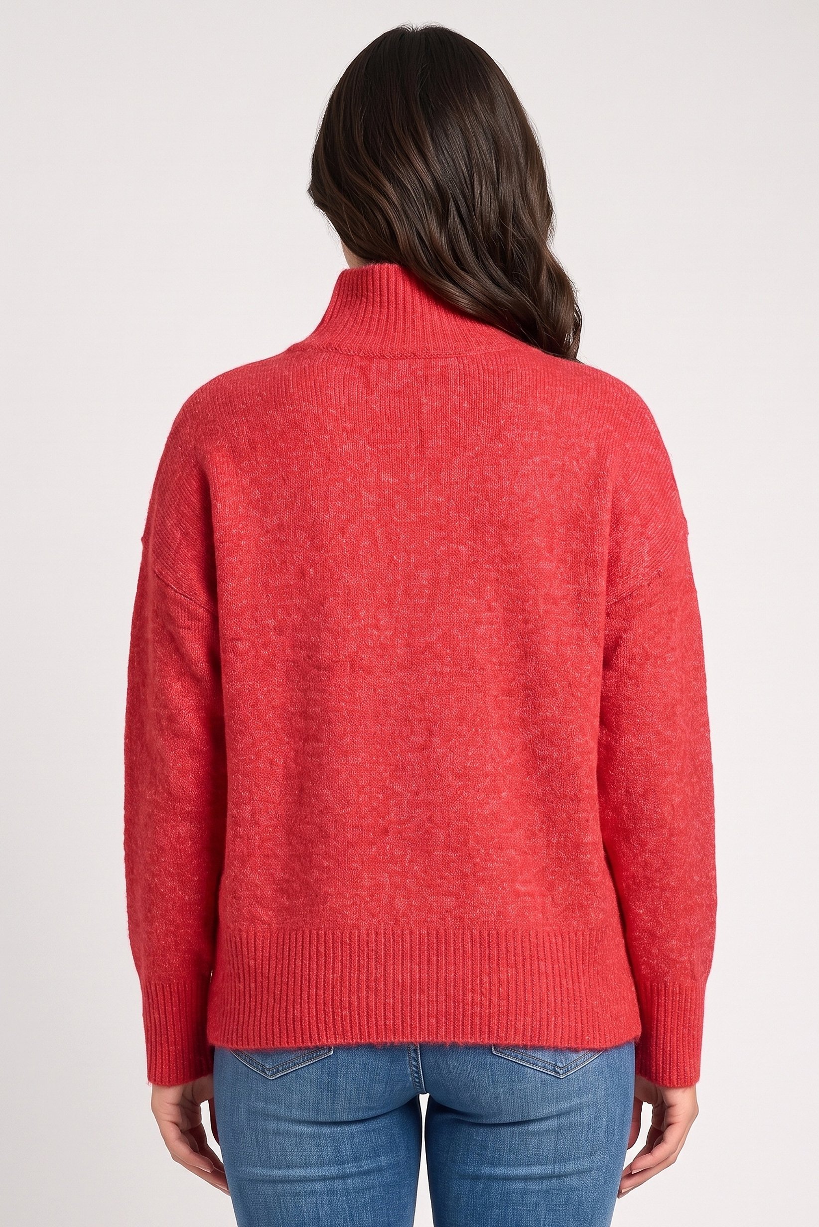 Women Turtle Neck Knitted Sweater, Red