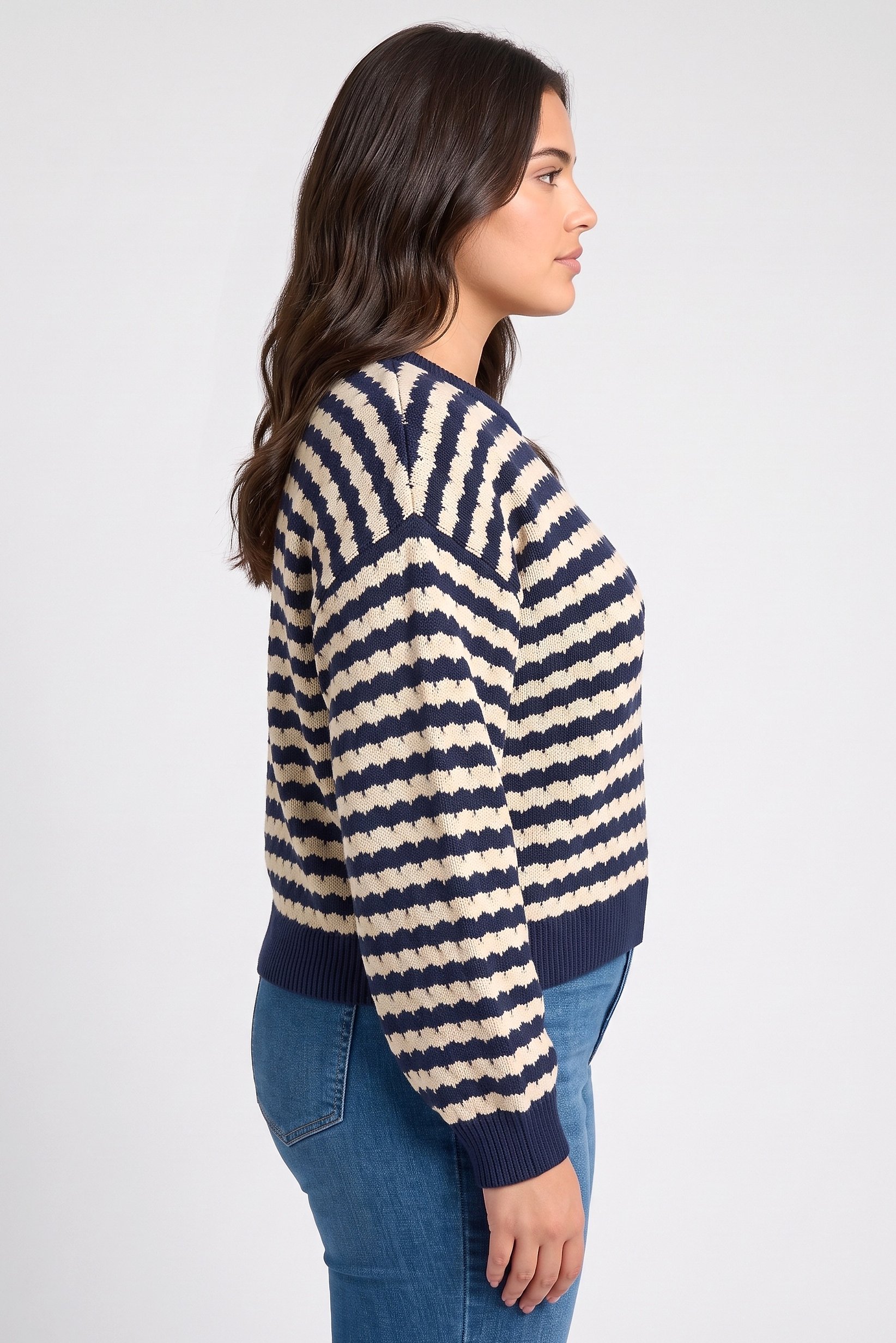 Women Crew Neck Yarn Dye Sweater, Multicolor