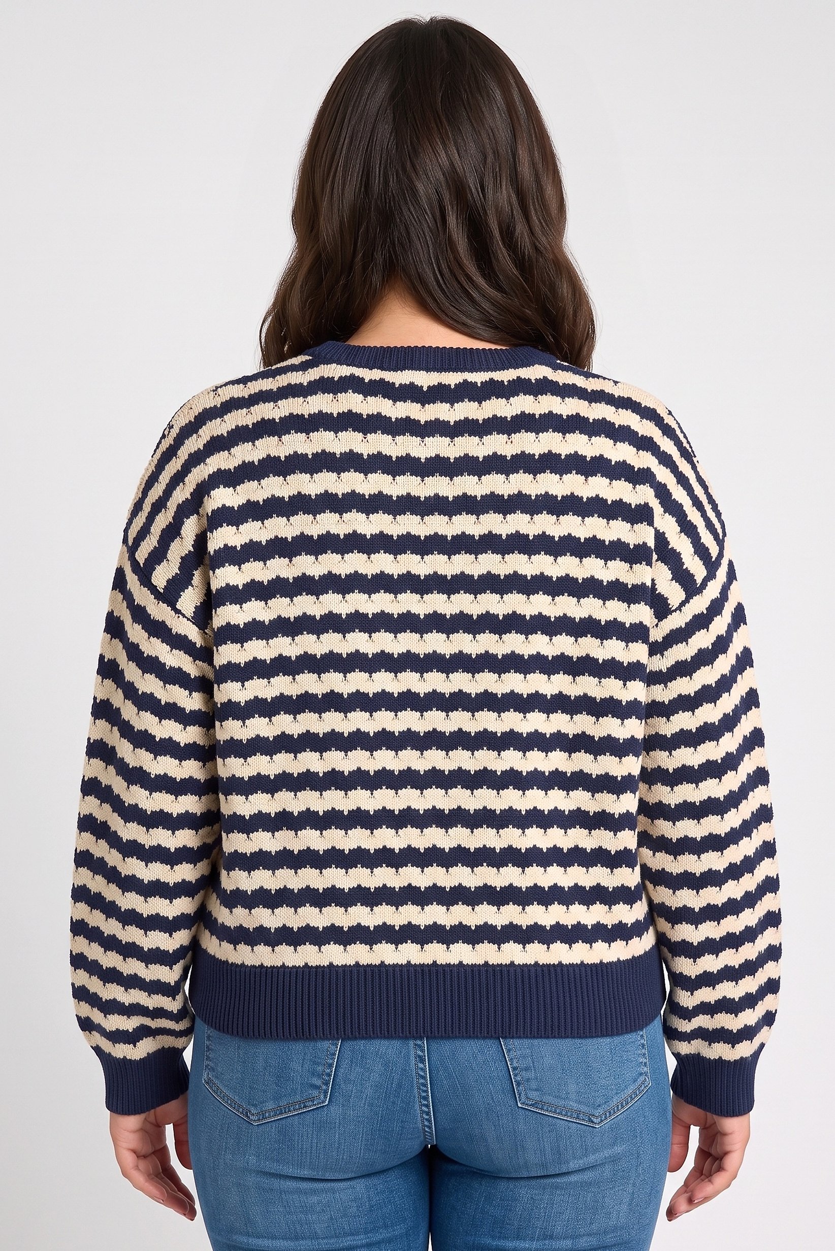 Women Crew Neck Yarn Dye Sweater, Multicolor