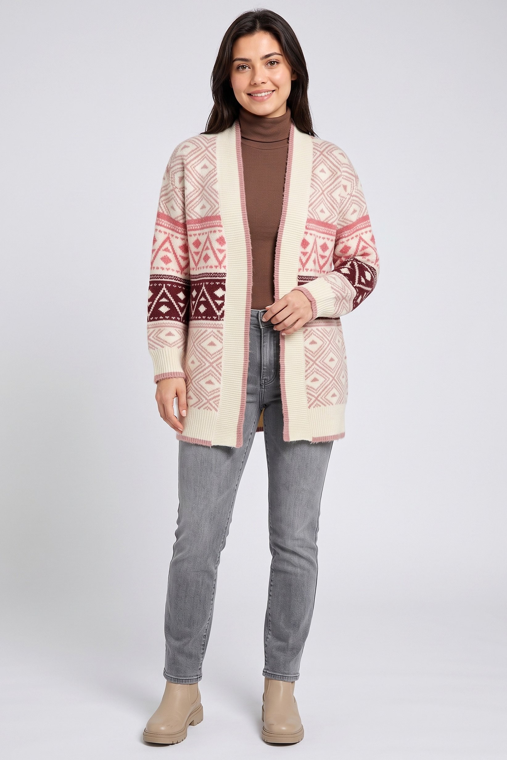 Women Split Neck Knitted Cardigan, Multicolor