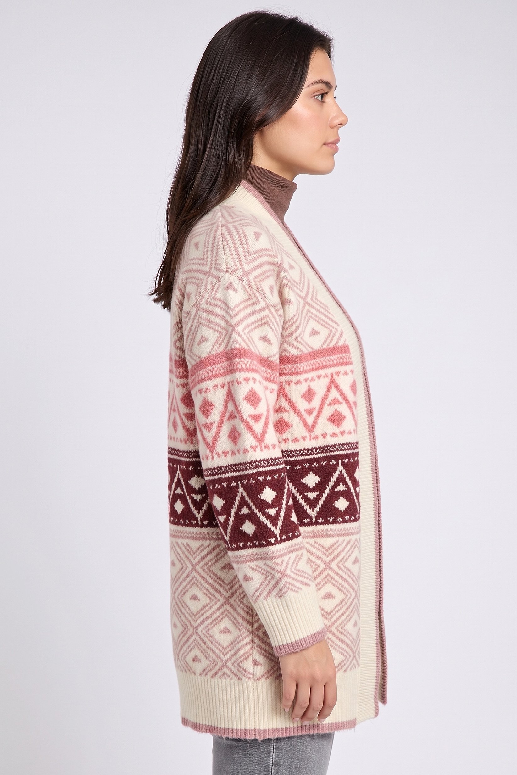 Women Split Neck Knitted Cardigan, Multicolor