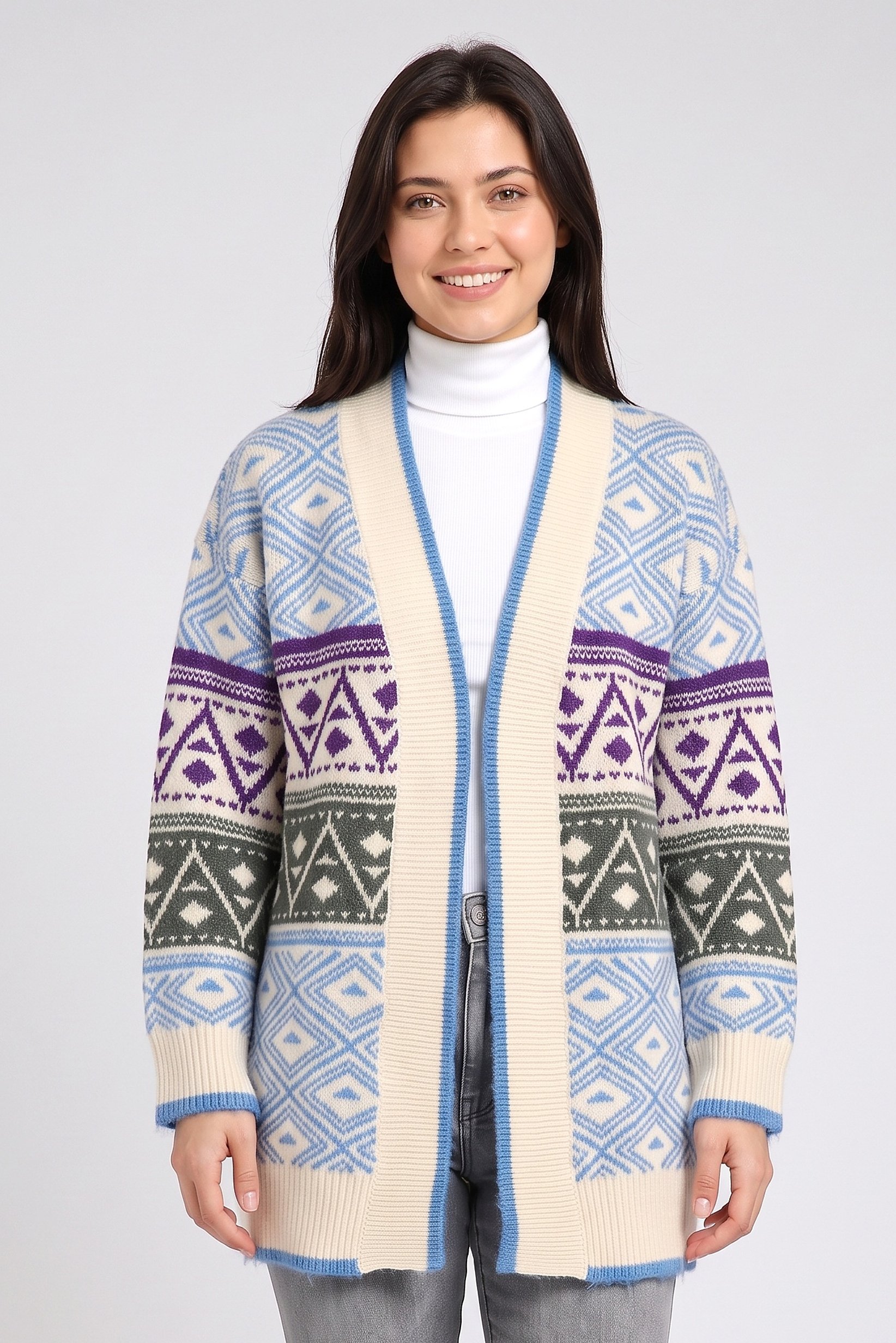 Women Split Neck Knitted Cardigan, Multicolor