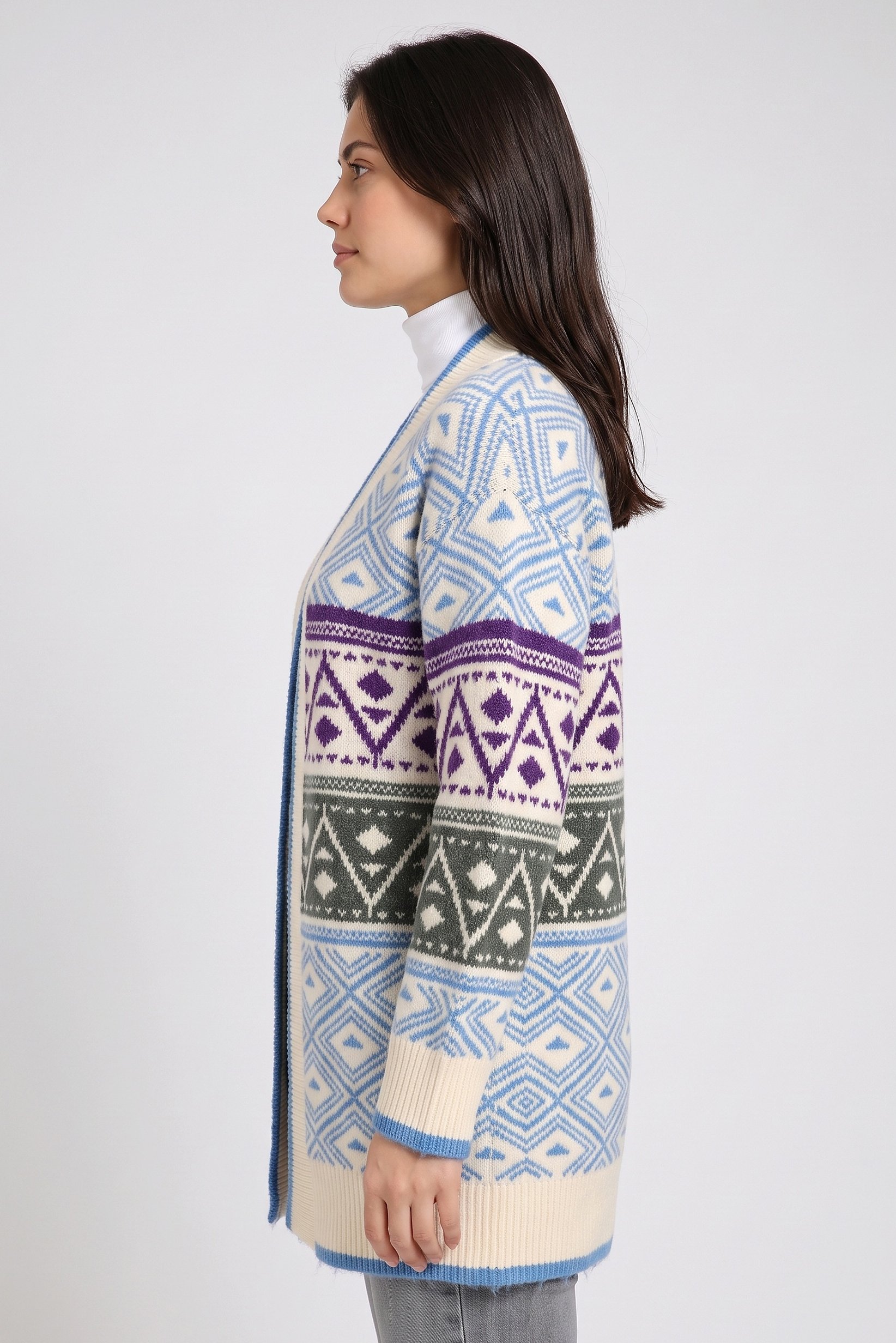 Women Split Neck Knitted Cardigan, Multicolor