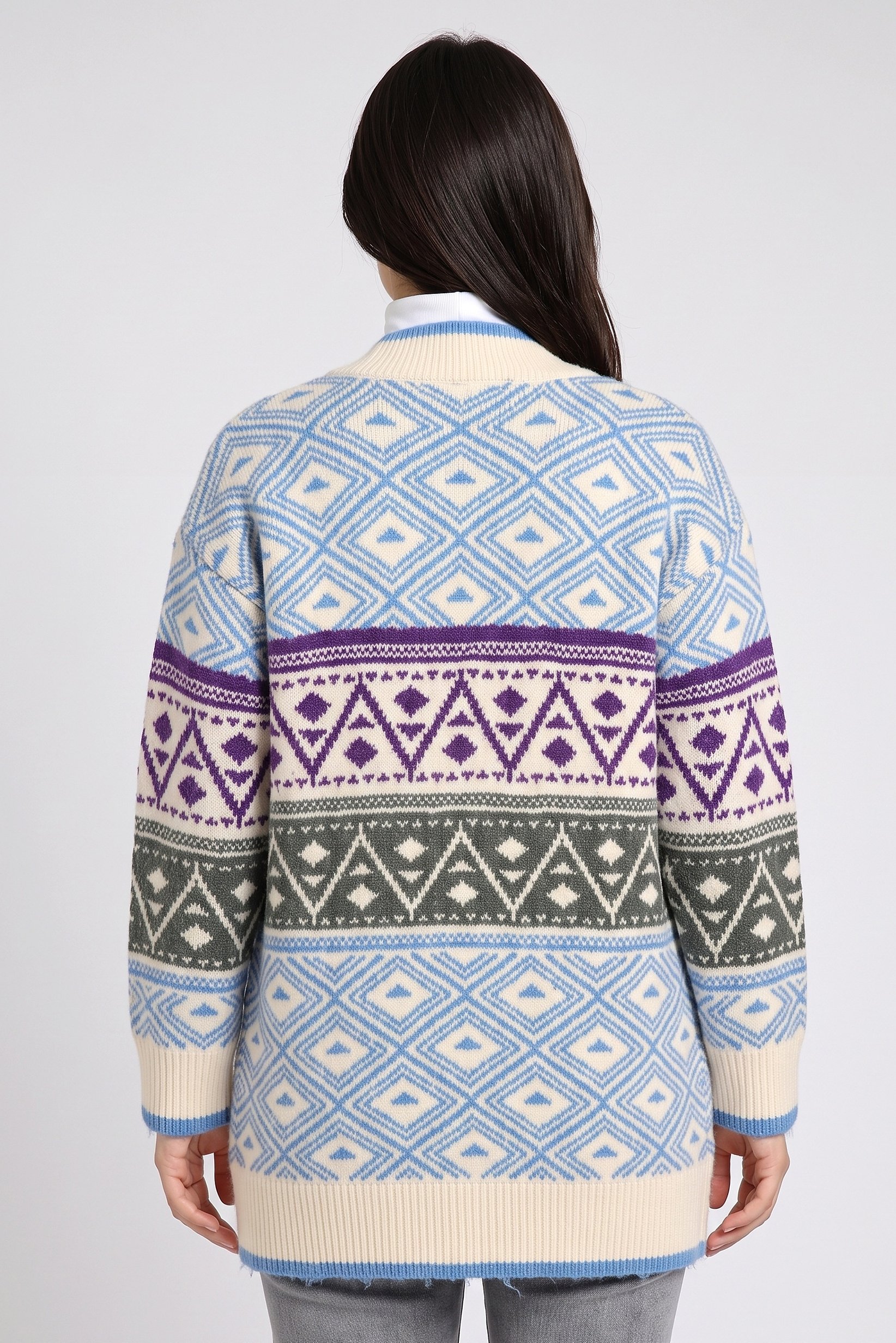 Women Split Neck Knitted Cardigan, Multicolor
