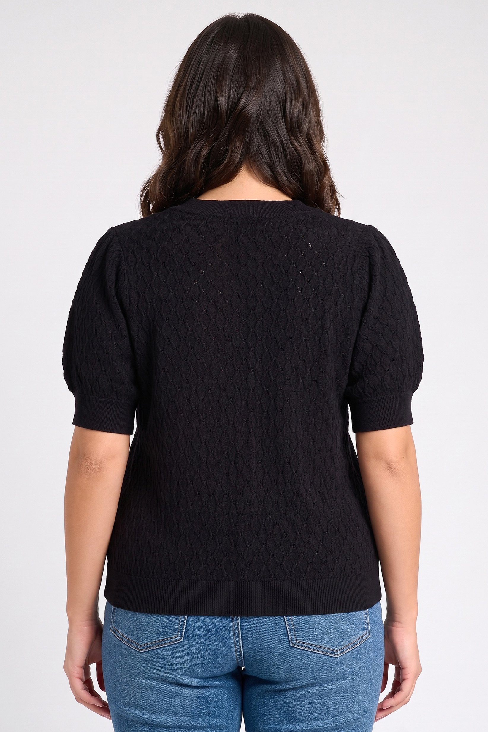 Women V-Neck Knitted Sweater, Black