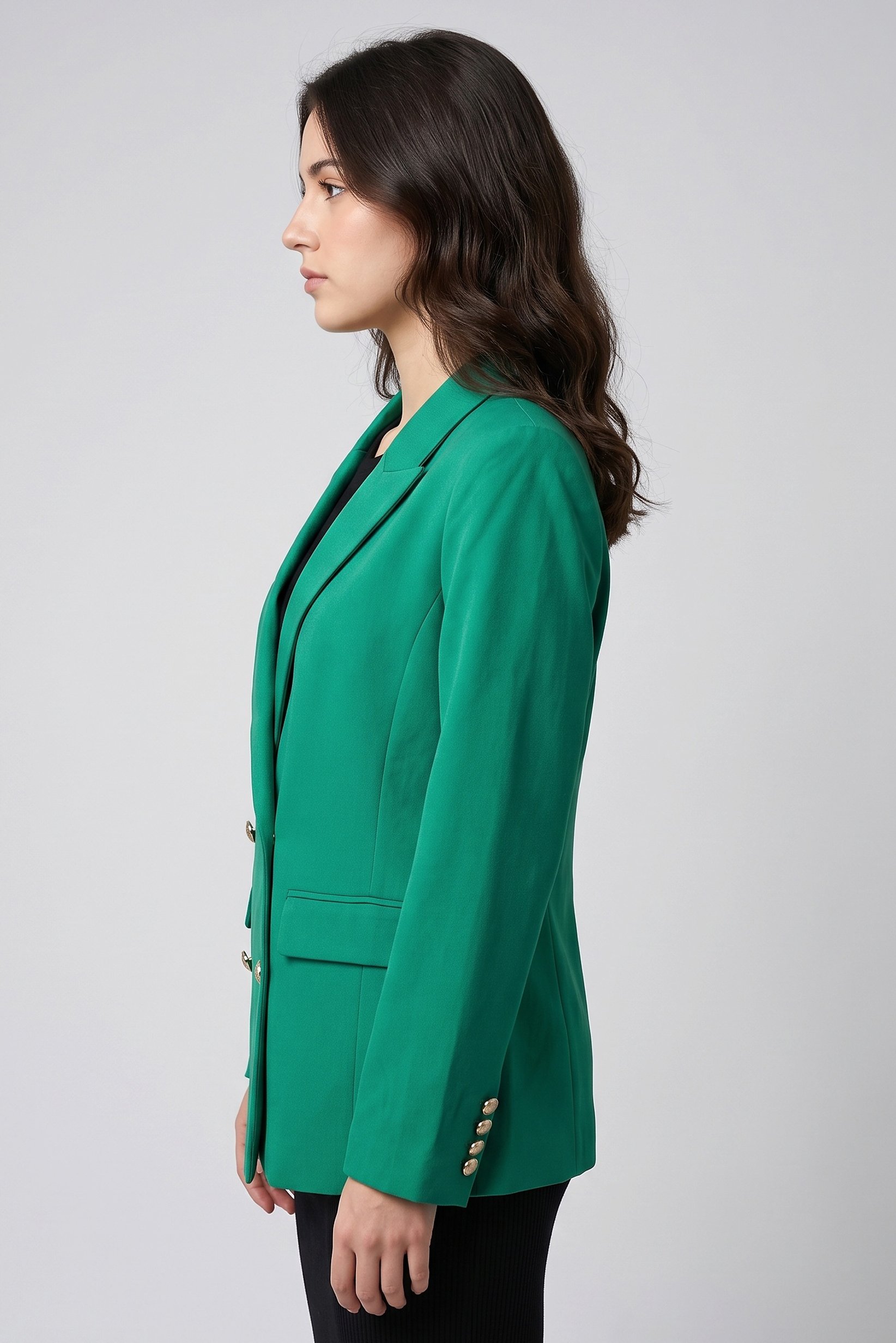 Women Regular Solid Casual Blazer, Green