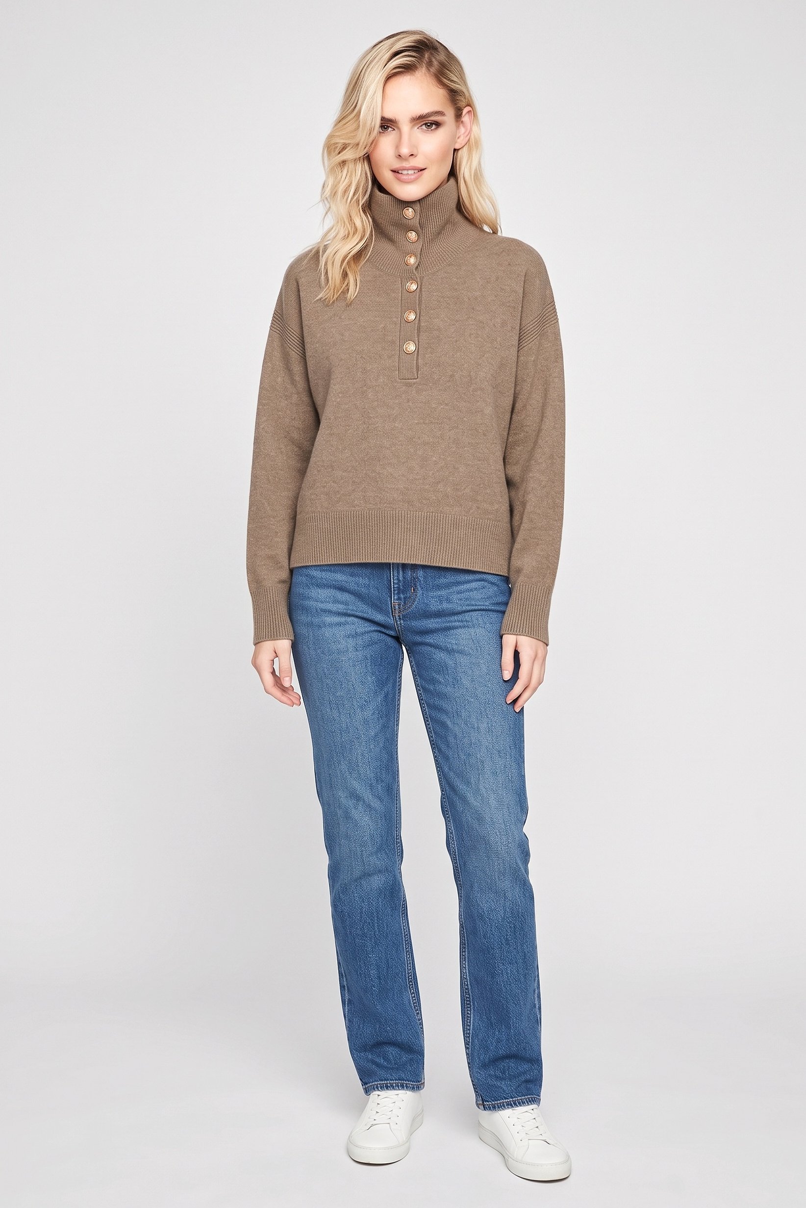 Women Spread Collar Knitted Sweater, Olive