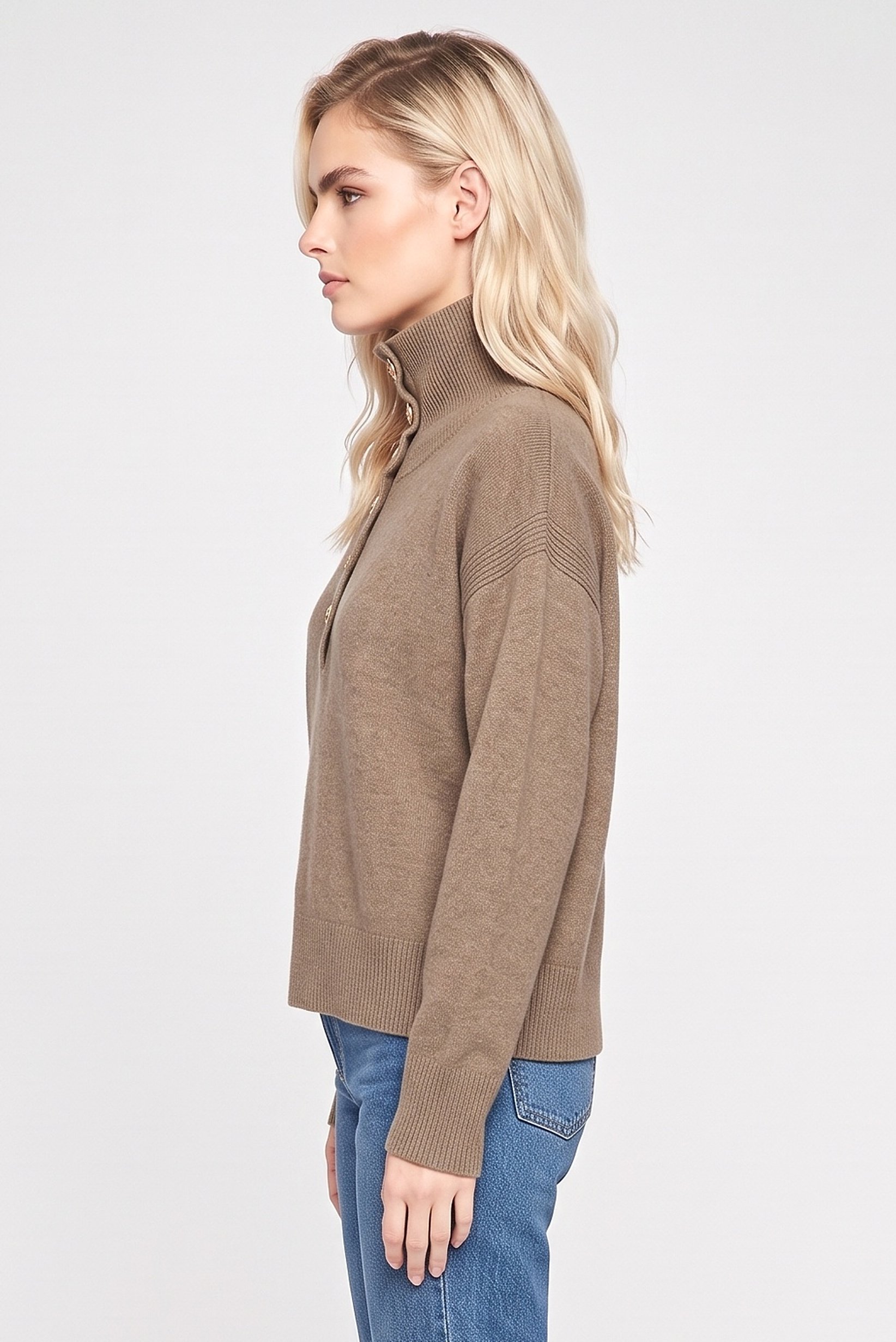 Women Spread Collar Knitted Sweater, Olive