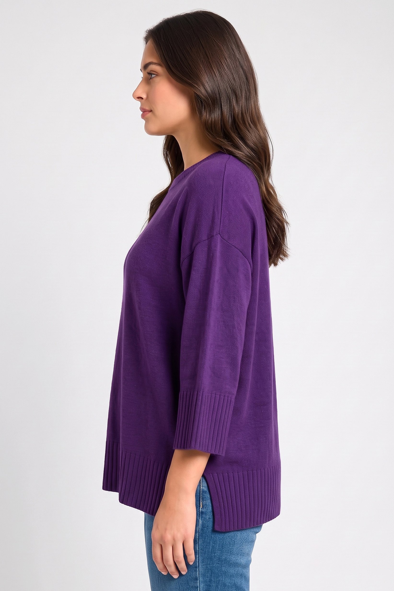 Women Crew Neck Knitted Sweater, Purple