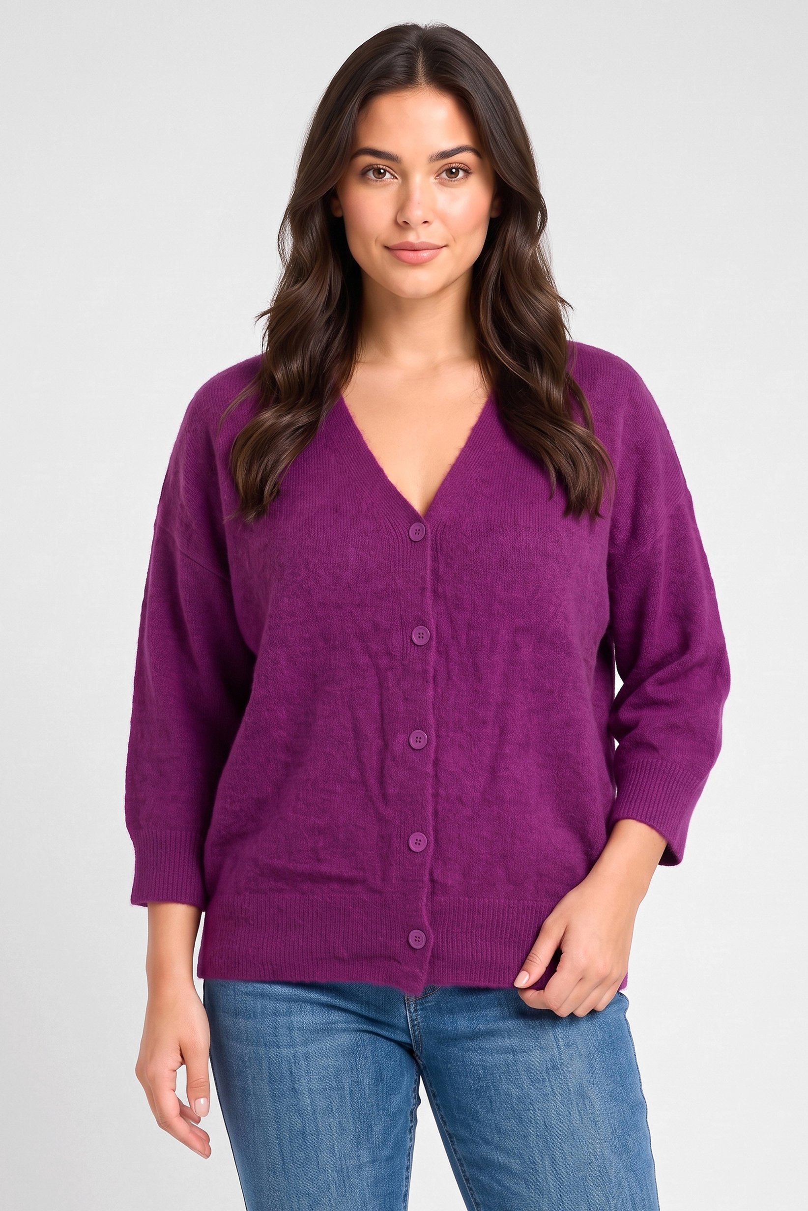 Women V-Neck Textured Cardigan, Purple
