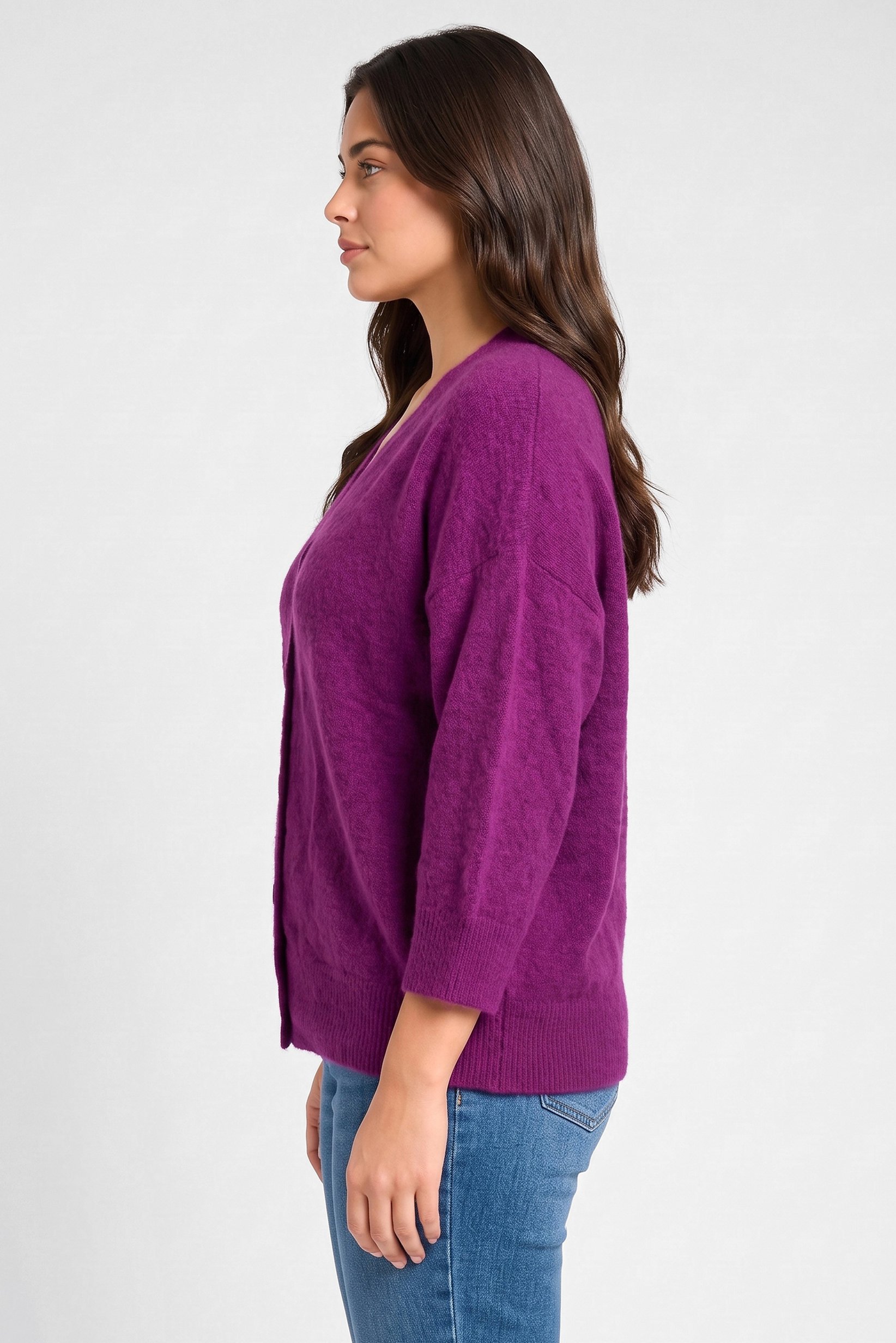 Women V-Neck Textured Cardigan, Purple