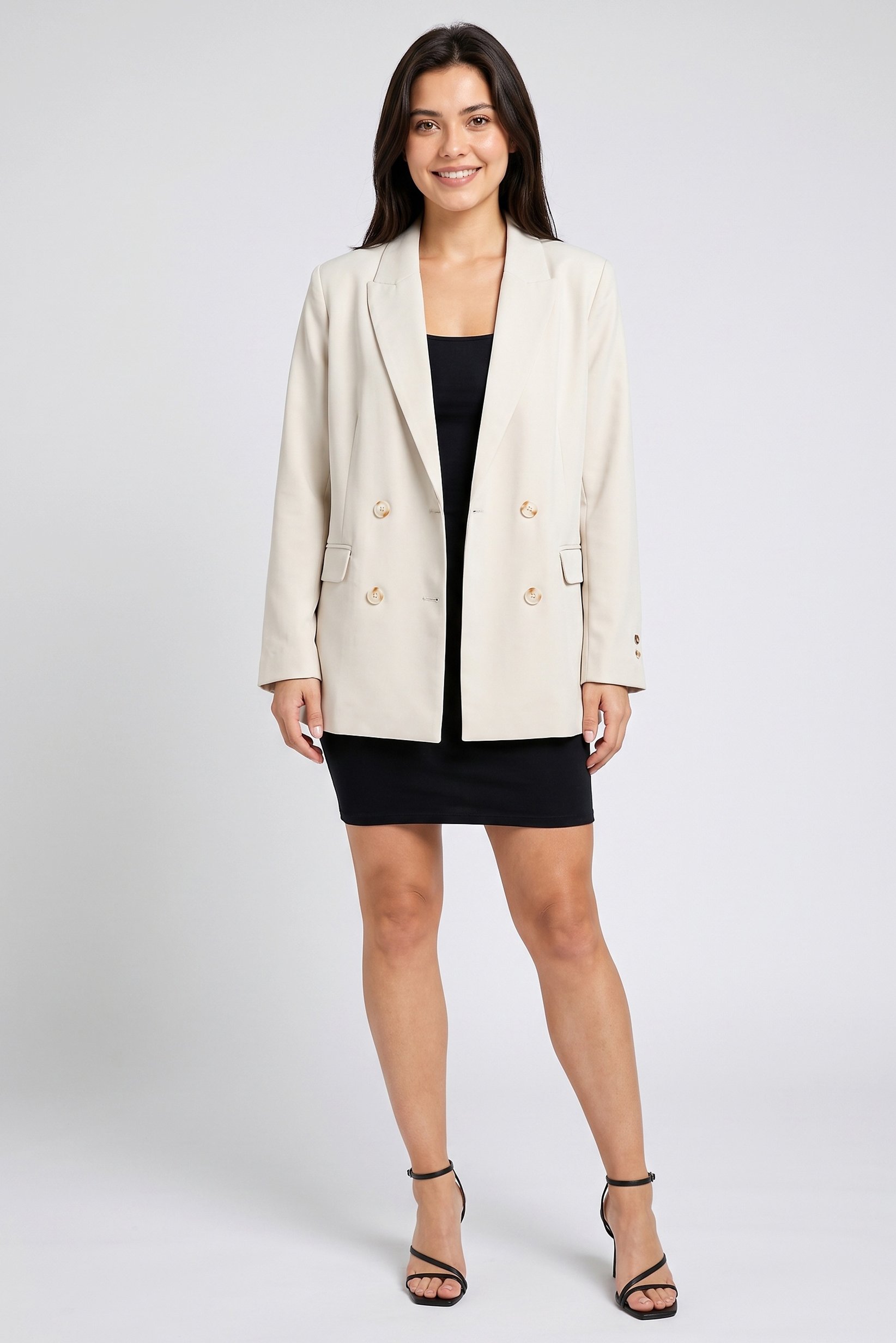 Women Regular Fit Solid Casual Blazer, Cream