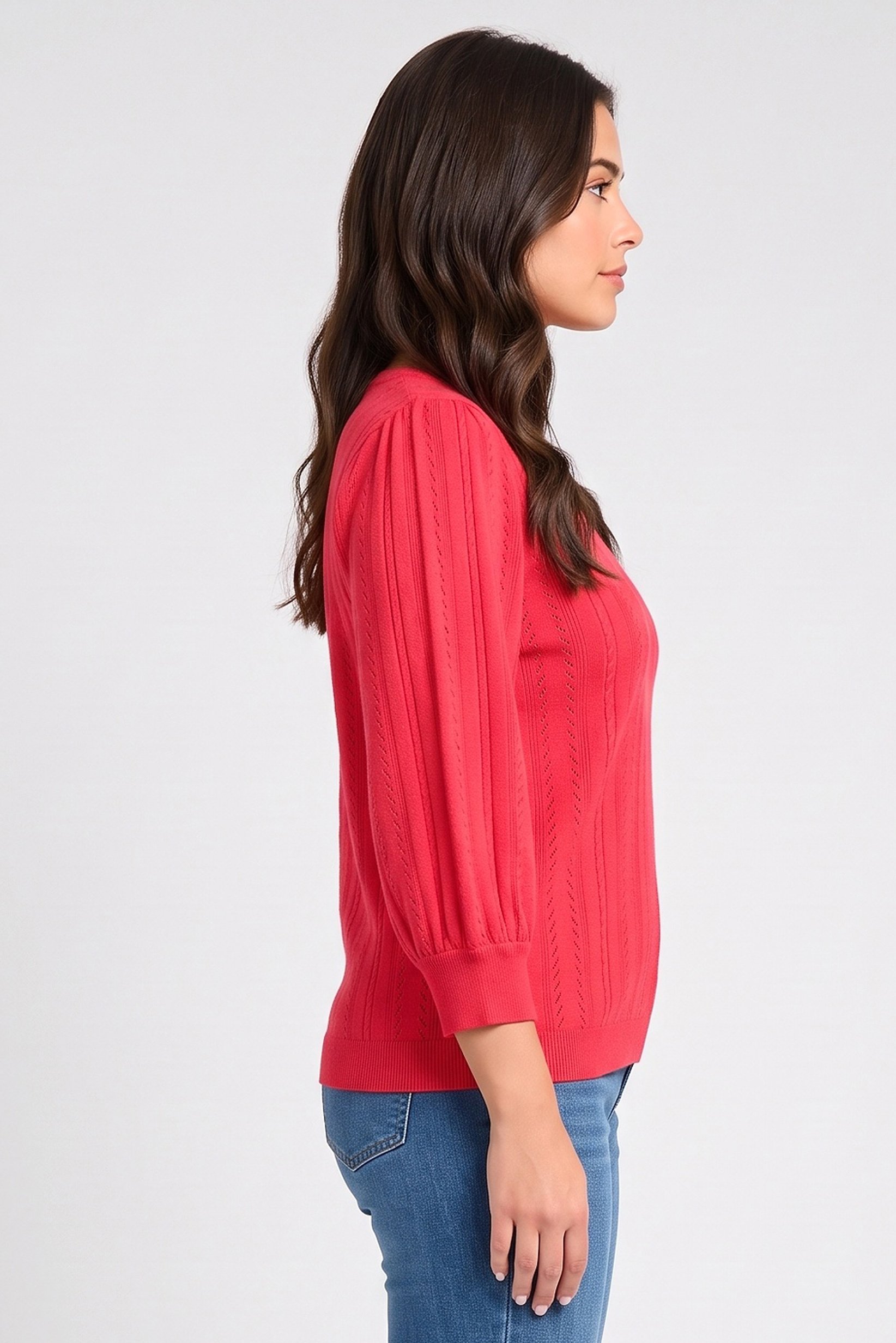 Women V-Neck Kitted Sweater, Fuchsia