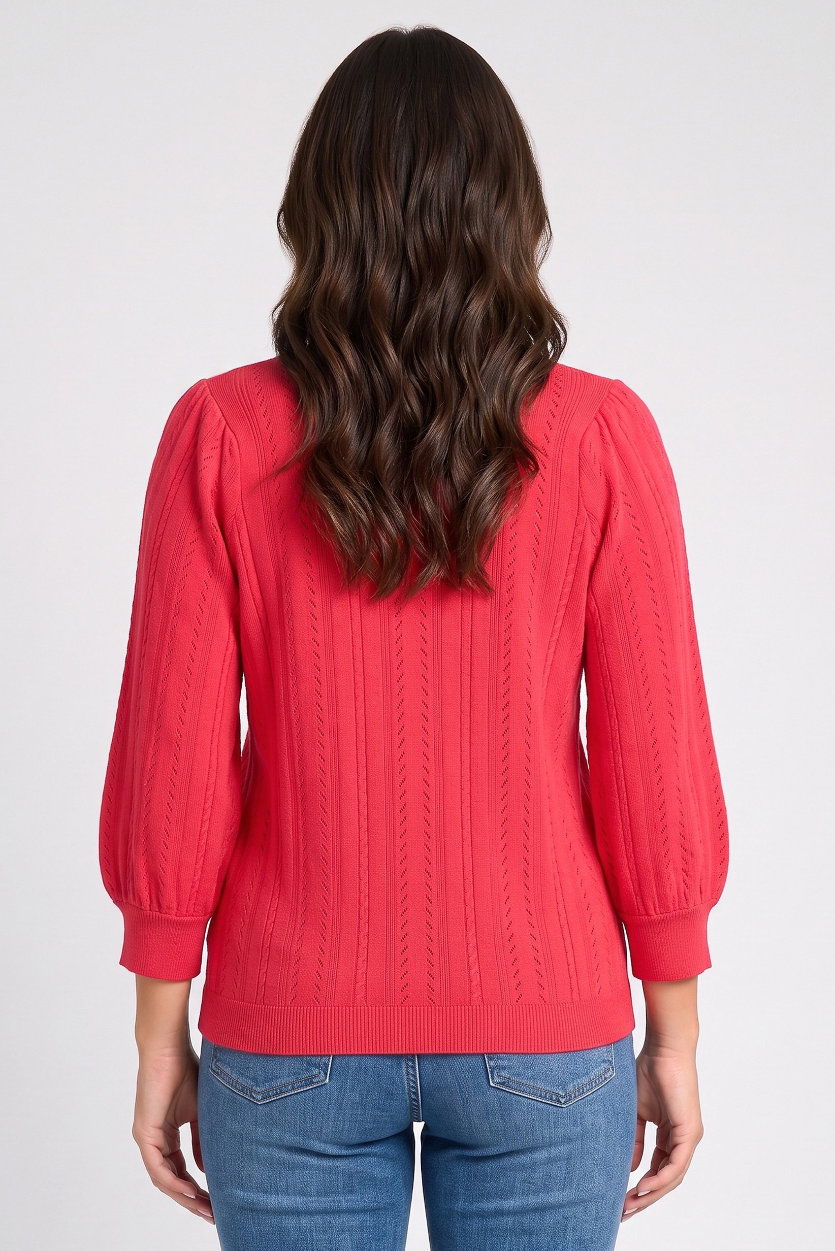 Women V-Neck Kitted Sweater, Fuchsia