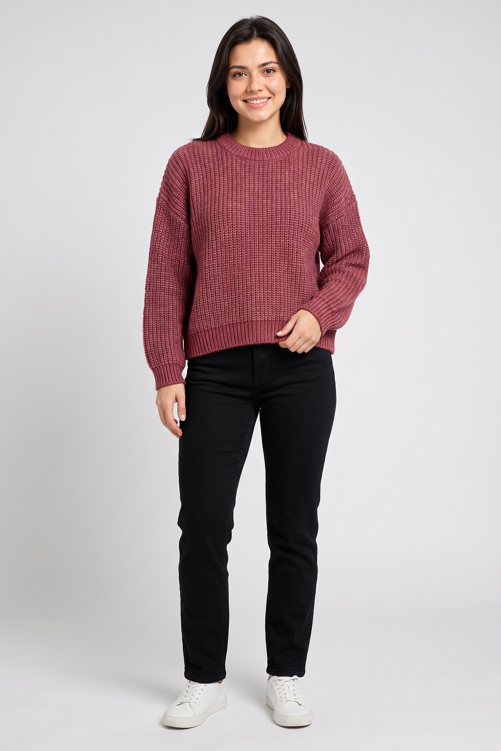 Women Crew Neck Knitted Sweater, Multicolor