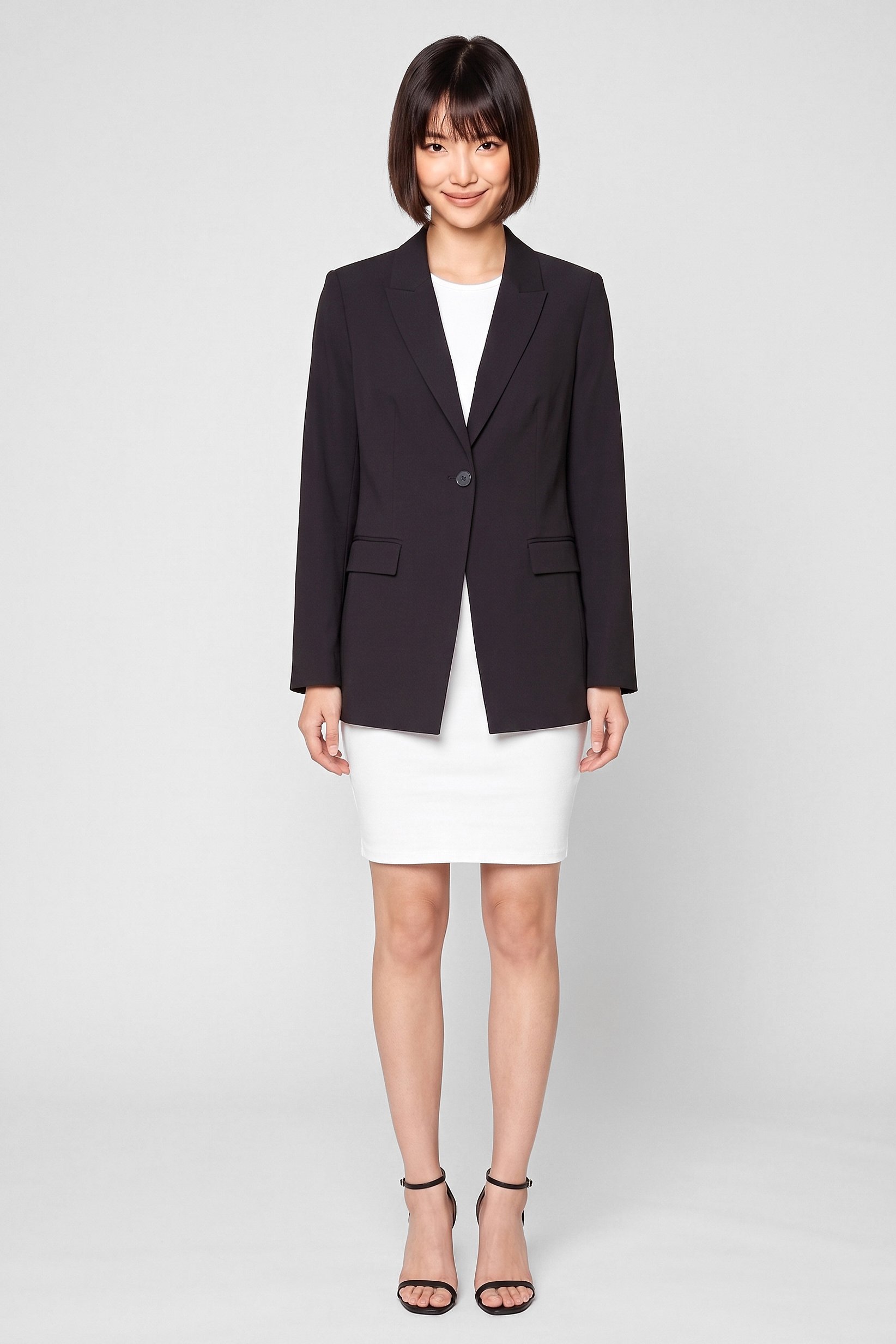 Women Regular Fit Plain Long Sleeve Casual Blazer, Black