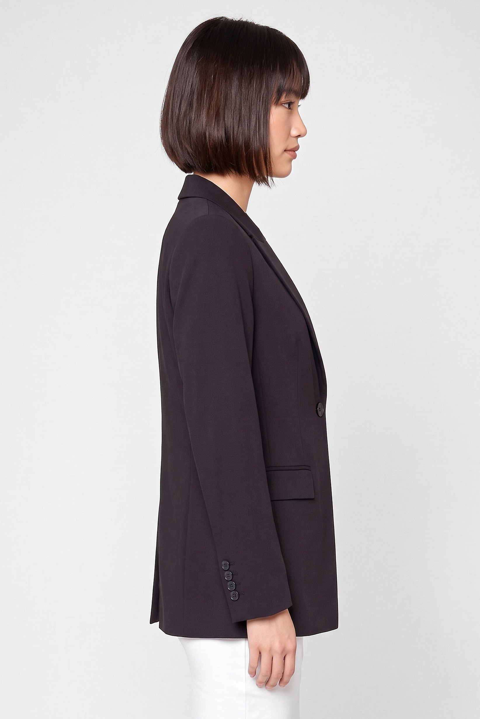 Women Regular Fit Plain Long Sleeve Casual Blazer, Black