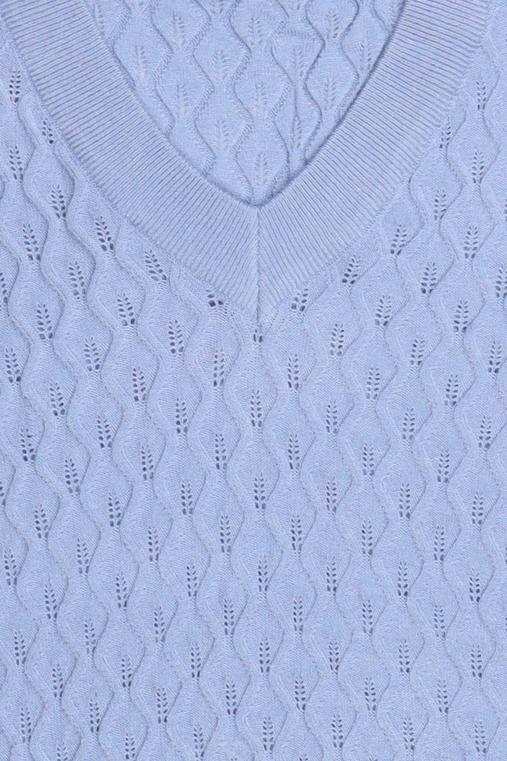 Women V Neck Short Sleeve Eyelet Top, Blue