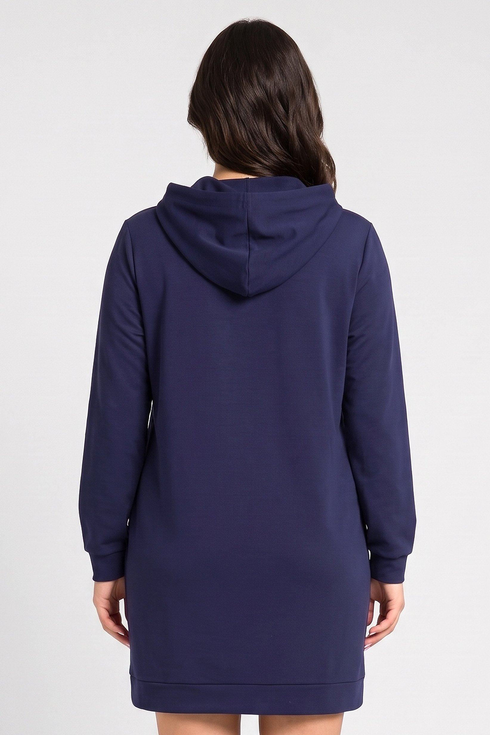Women Curvy Fit Solid Hooded Sweater Dress, Navy
