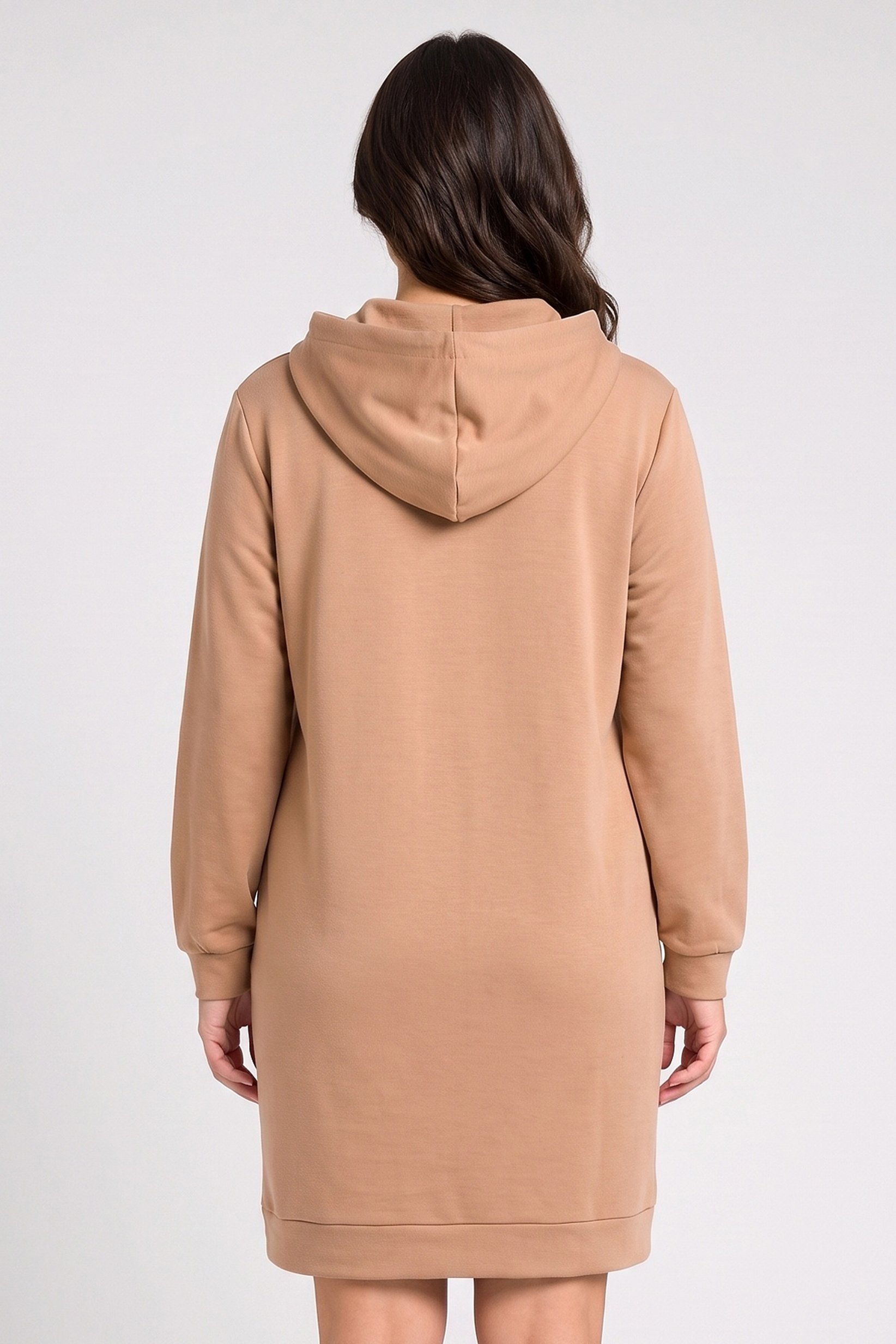 Women Solid Hooded Sweater Dress, Dark Beige