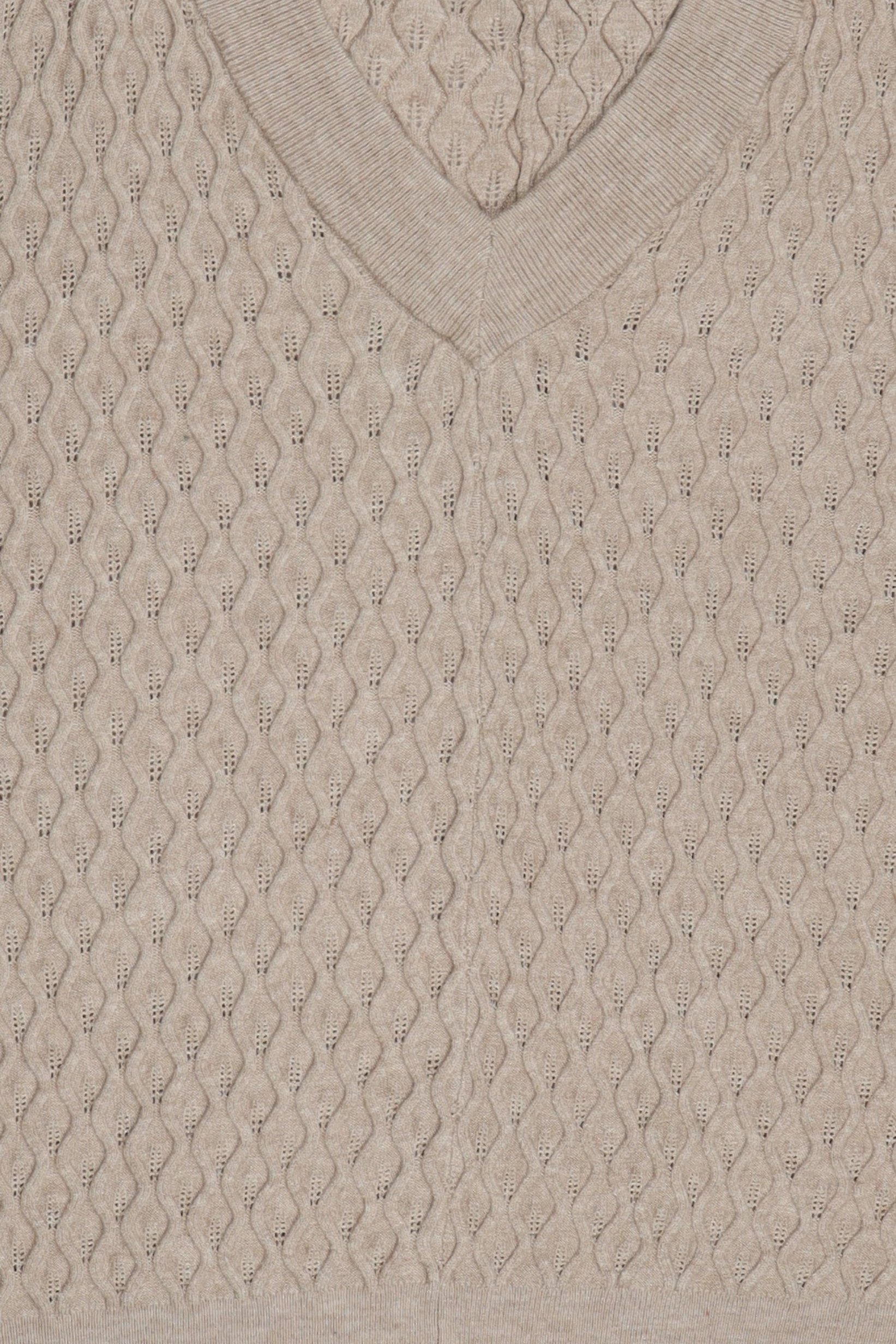 Women Curved Fit V-Neck Textured Sweater, Beige
